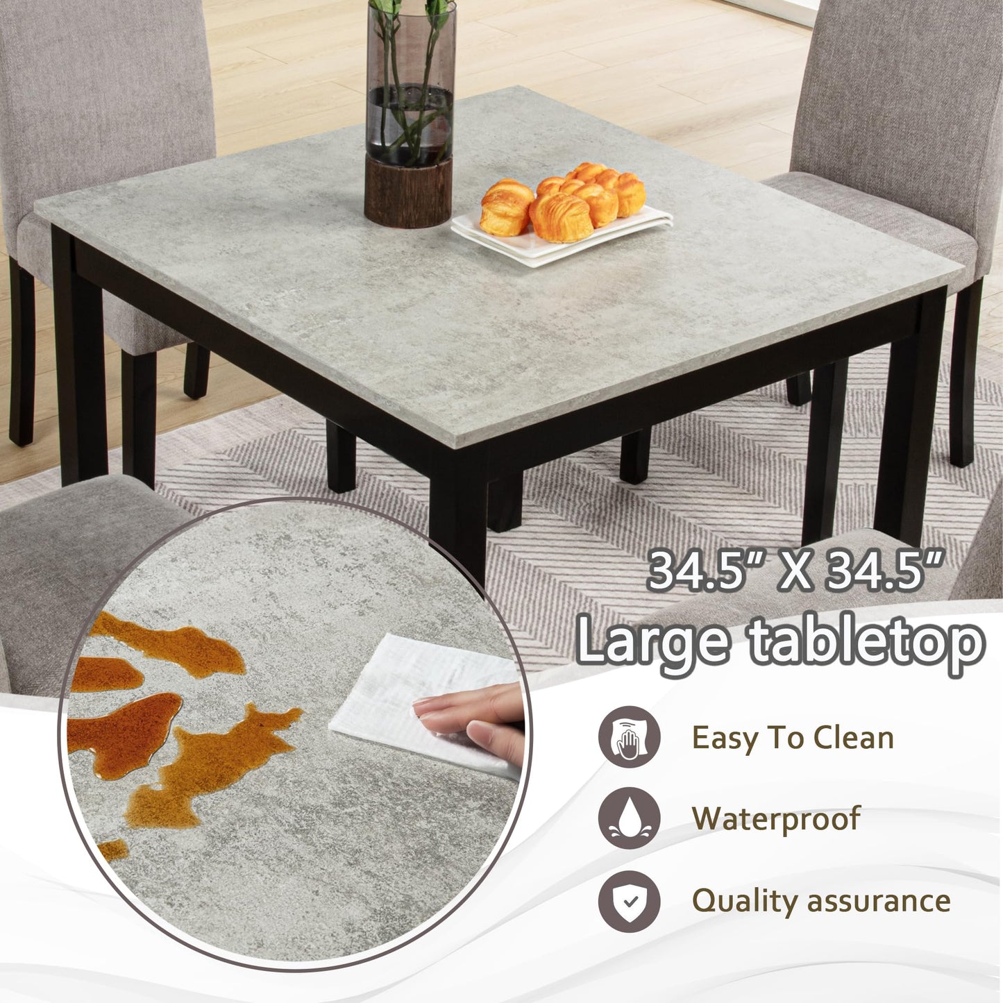 LKTART 5-Piece Kitchen & Dining Room Table and Chairs Sets,Small Square Kitchen Table with 4 Upholstered XX-Shaped Backrest Chairs,Walnut