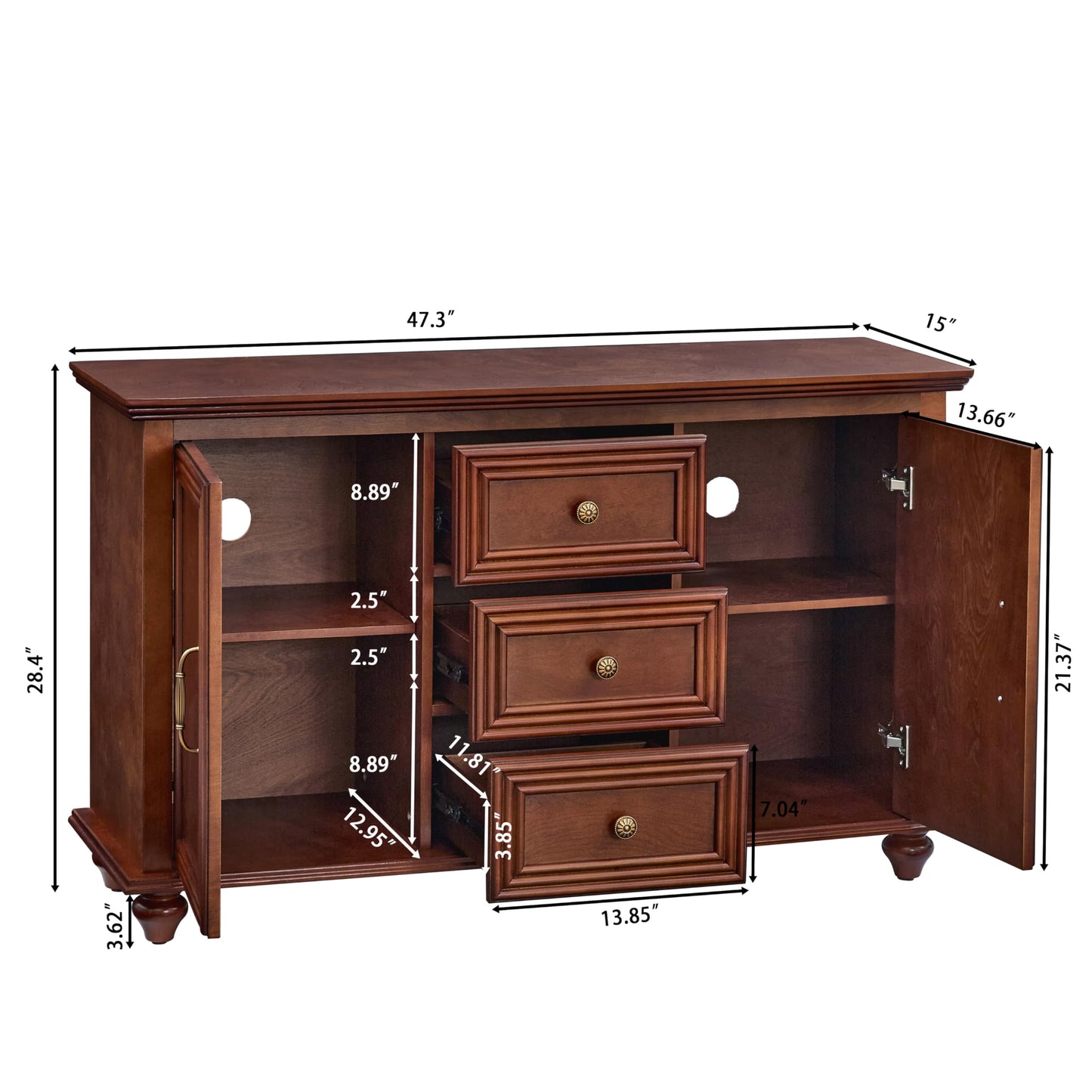 LKTART 40" Sideboard Buffet Accent Storage Cabinet with Carved Pattern Side Board Solid Wood Frame for Kitchen, Living Room, Entryway,Hallway (Blue+Brown)