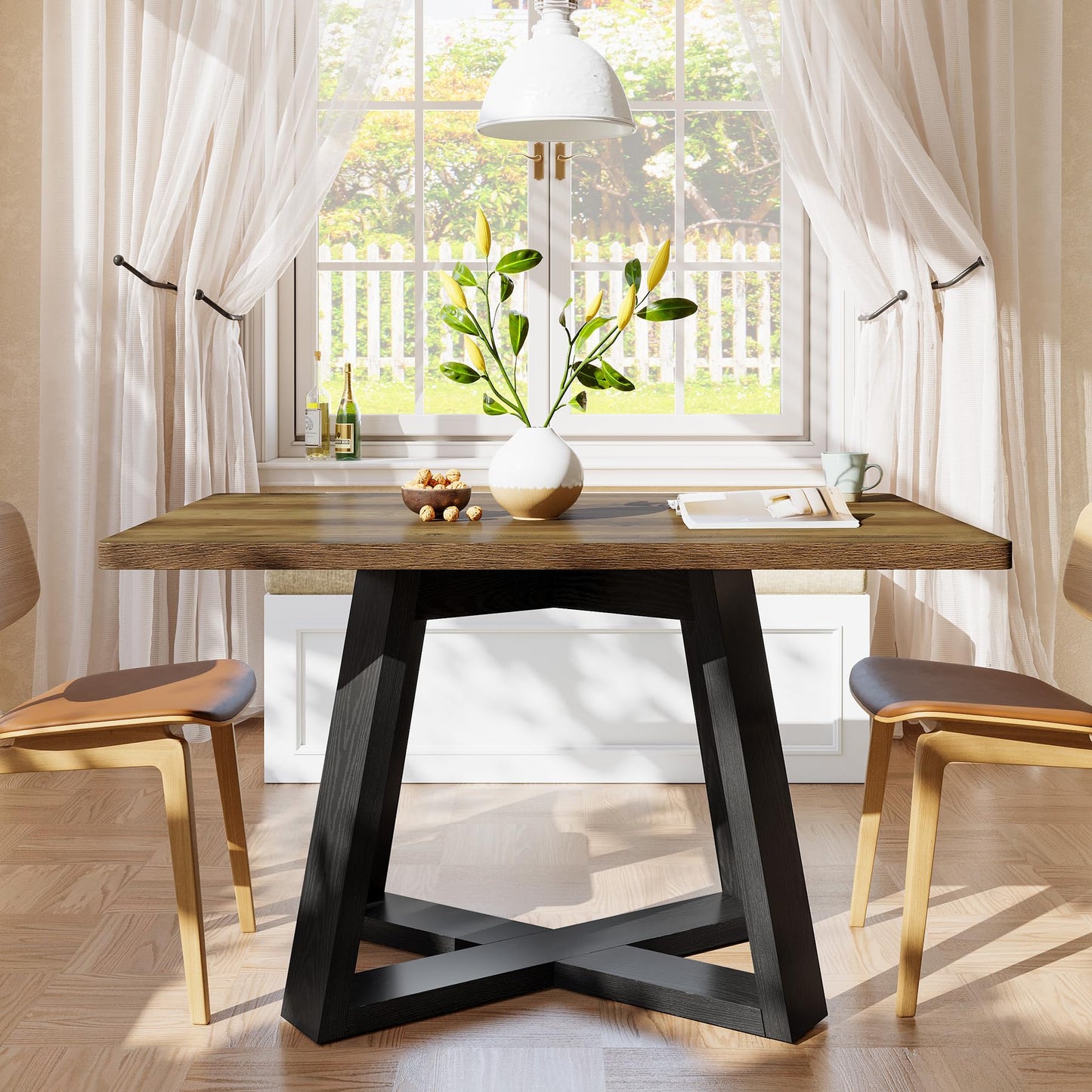 Tribesigns 47-Inch Dining Table for 4 People, Modern Kitchen Table with Wooden Legs, Dinner Table for Kitchen, Dining Room, Small Space, White and Brown