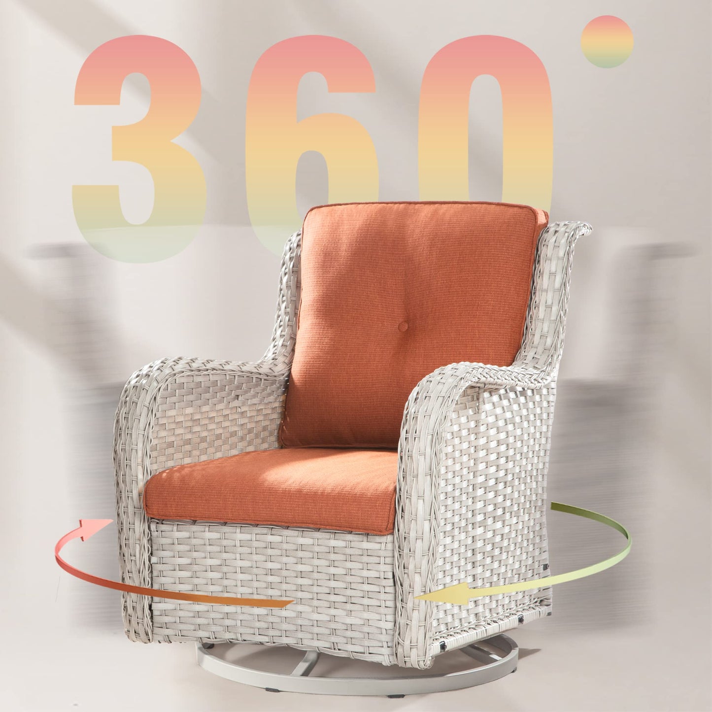Joyside Outdoor Swivel Rocker Patio Chairs Set of 2 and Matching Side Table - 3 Piece Wicker Patio Bistro Set with Premium & Soft Fabric Cushions(Light Grey/Red)