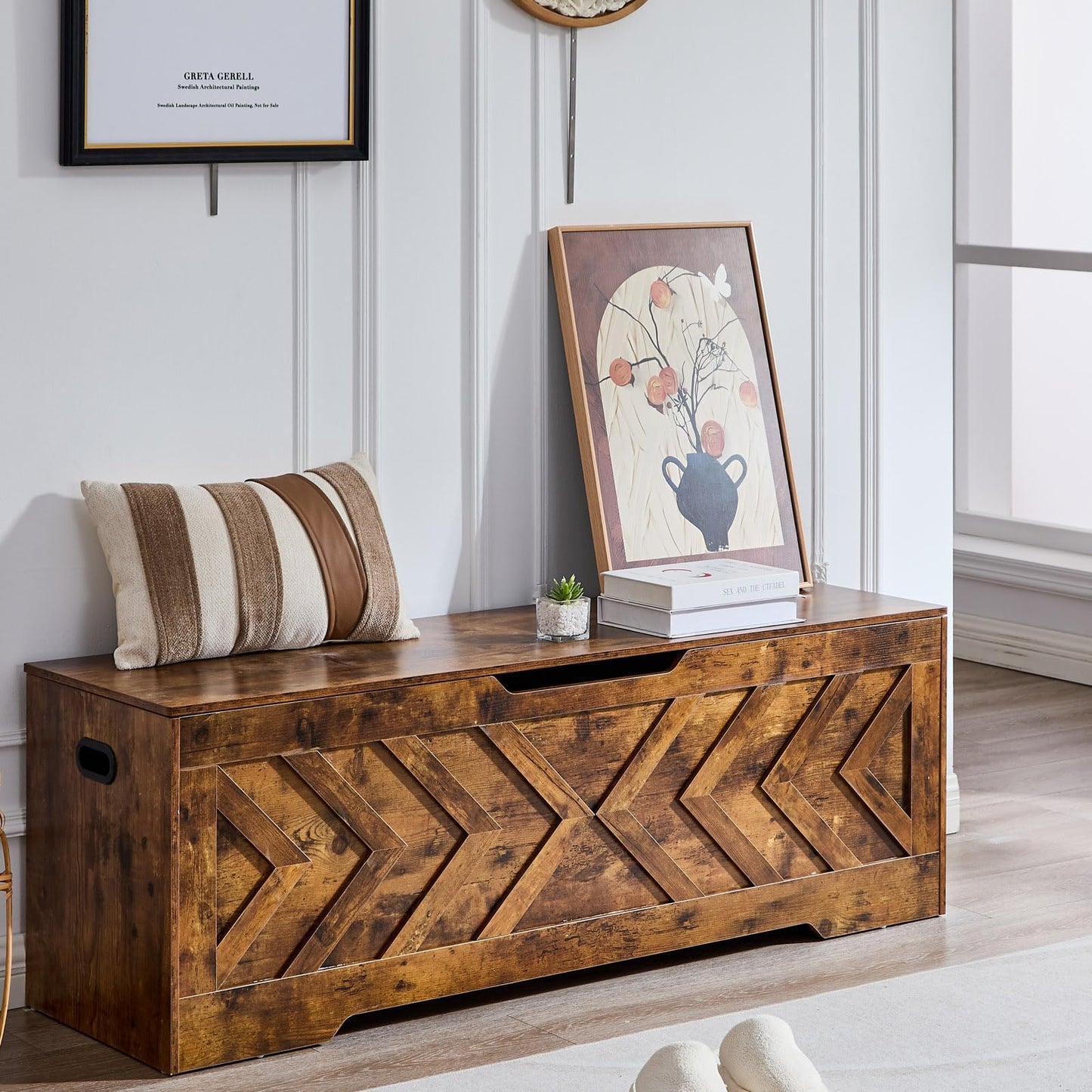 55.1” Storage Bench, Extra Large Entryway Bench with Storage,Storage Chest with 2 Safety Hinges,Blanket Storage,Shoe Storage Chest for Bedroom,Living Room,Easy Assembly. (Greige)