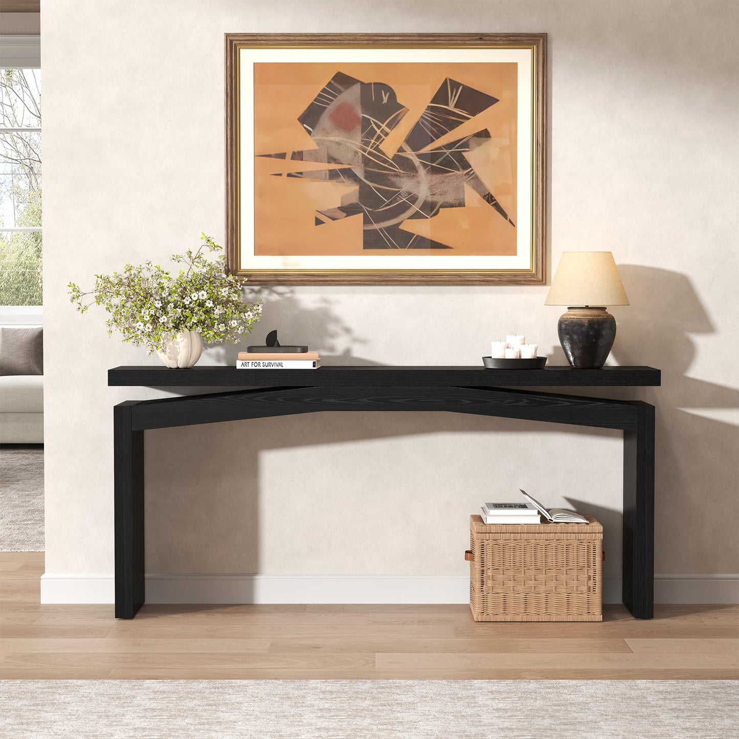 Epecoya Console Tables for Entryway 63-Inch, Wooden Sofa Tables Narrow Long Behind Couch Farmhouse, Modern Entryway Tables Rectangular for Entrance, Home, Living Room, Natural Brown