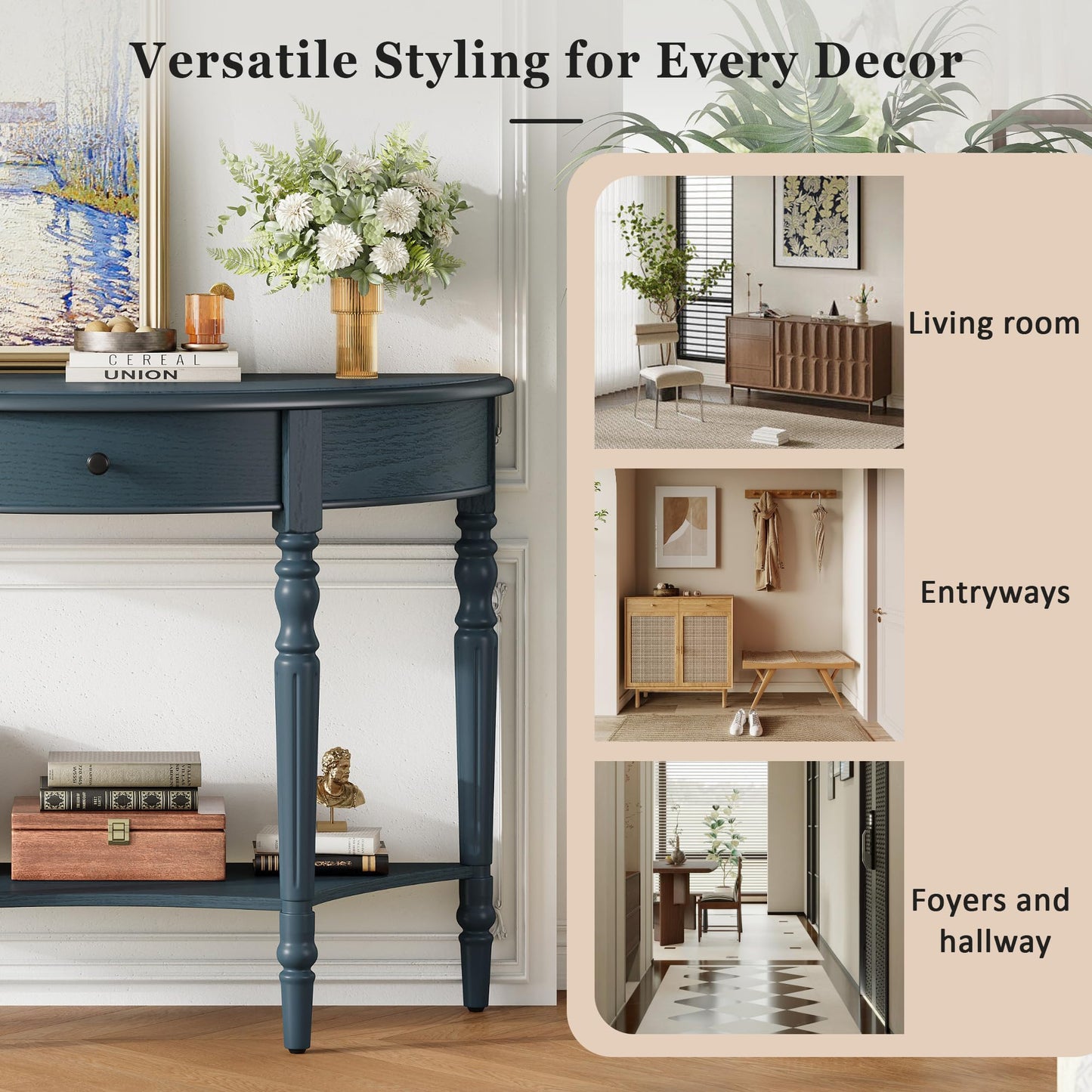 LKTART Small Solid Wood Sofa Table,Console Table with Drawers and Bottom Shelf, Entryway Hallway Foyer Entry Table for Living Room(23.7" Natural)
