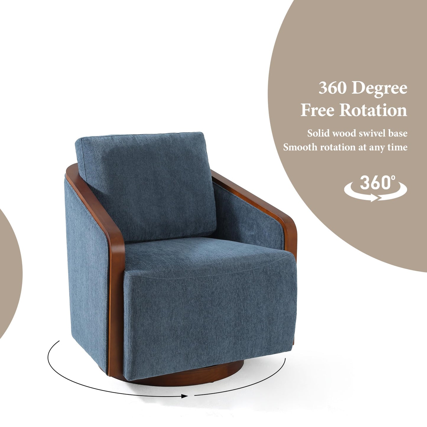 360° Swivel Barrel Chairs Set of 2, Upholstered Swivel Round Barrel Chair, Comfy Chenille Fabric Single Club Armchair Accent Chair for Living Room, Reading Room, Bedroom, Beige Brown
