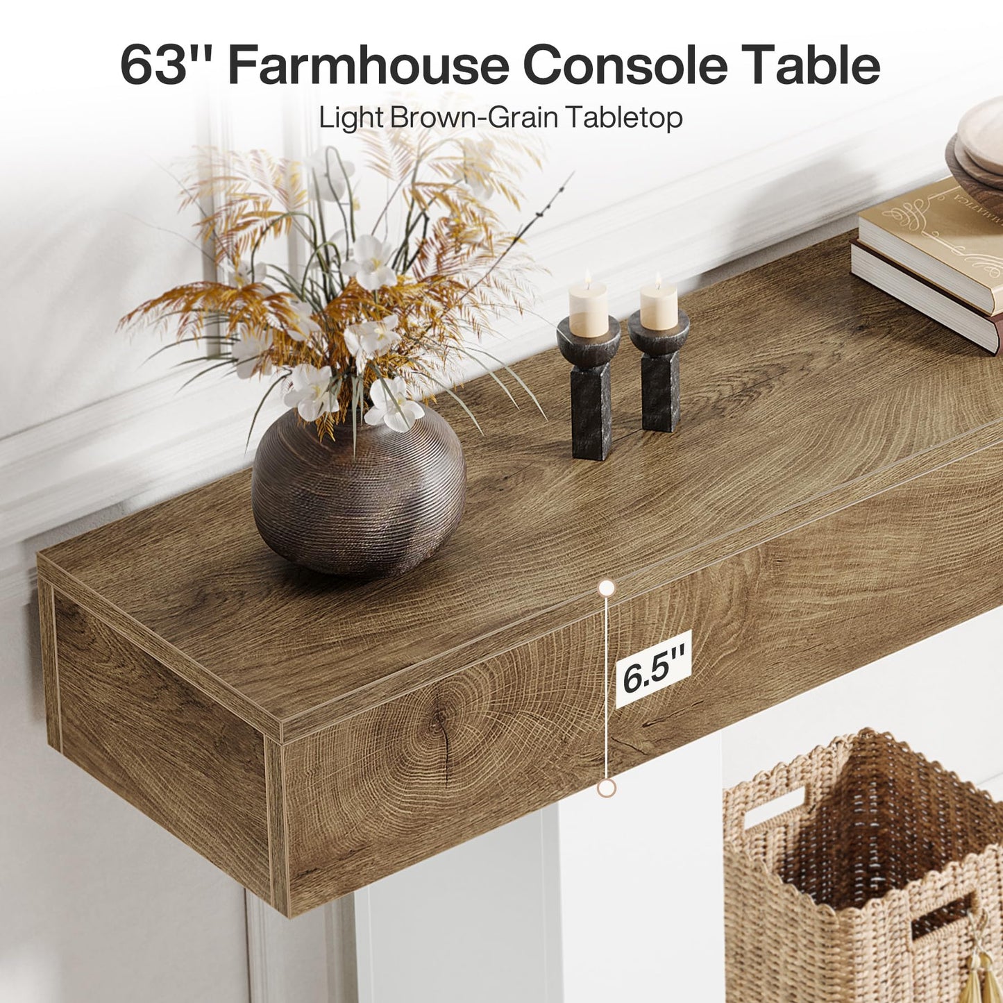 Tribesigns 63" Console Table, Farmhouse 2-Tier Entryway Table with U-Shaped Base, Narrow Long Wood Sofa Table Behind Couch Table for Living Room, Hallway, Foyer, Vintage Brown & Gray | Farmhouse