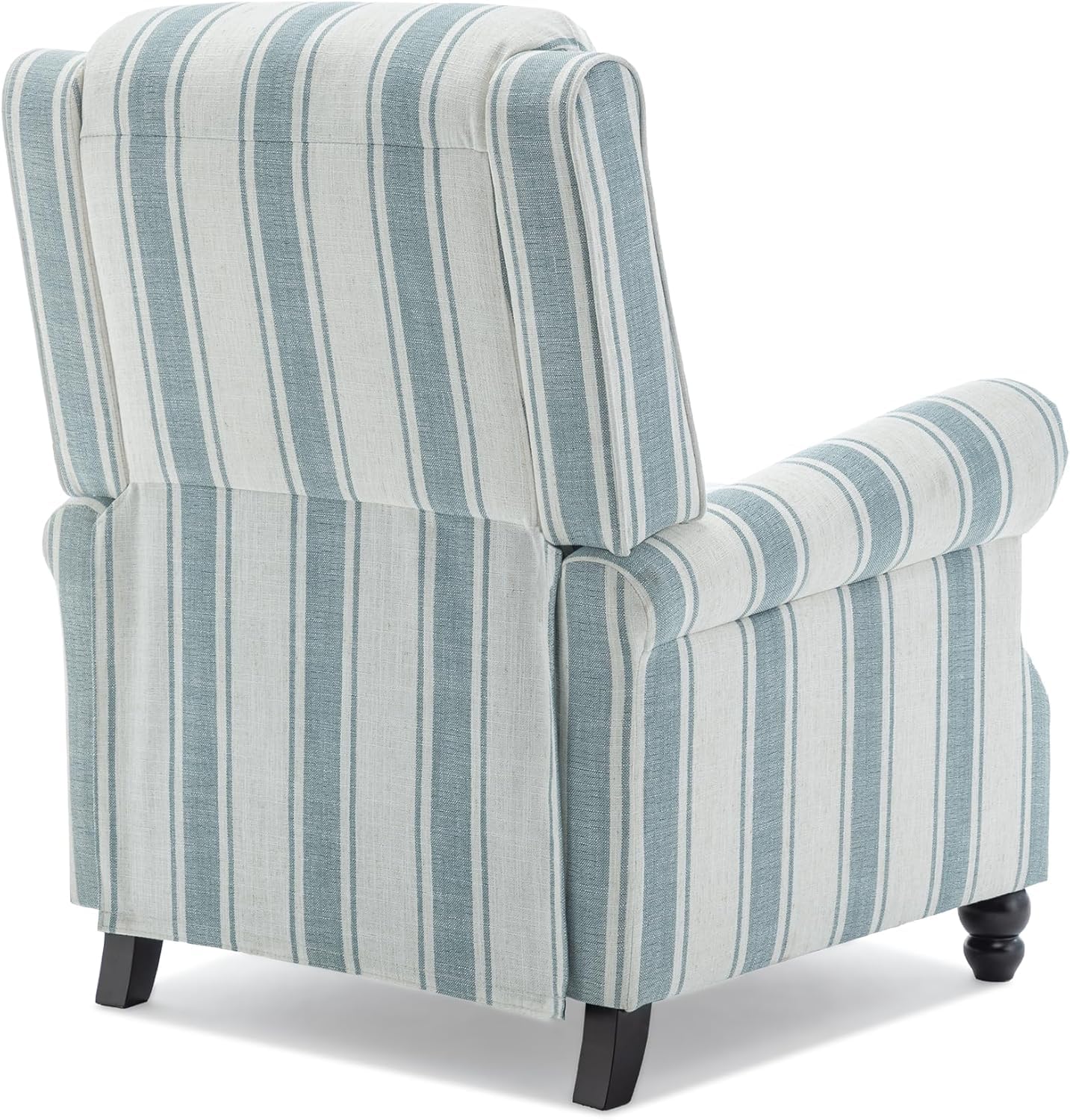 Pushback Recliner Chairs Set of 2, Comfy Fabric Wingback Recliner Chair, Upholstered Armchair Push Back Recliner with Wood Legs, Rivet Trim Accent Chair for Living Room, Bedroom, Blue Stripe