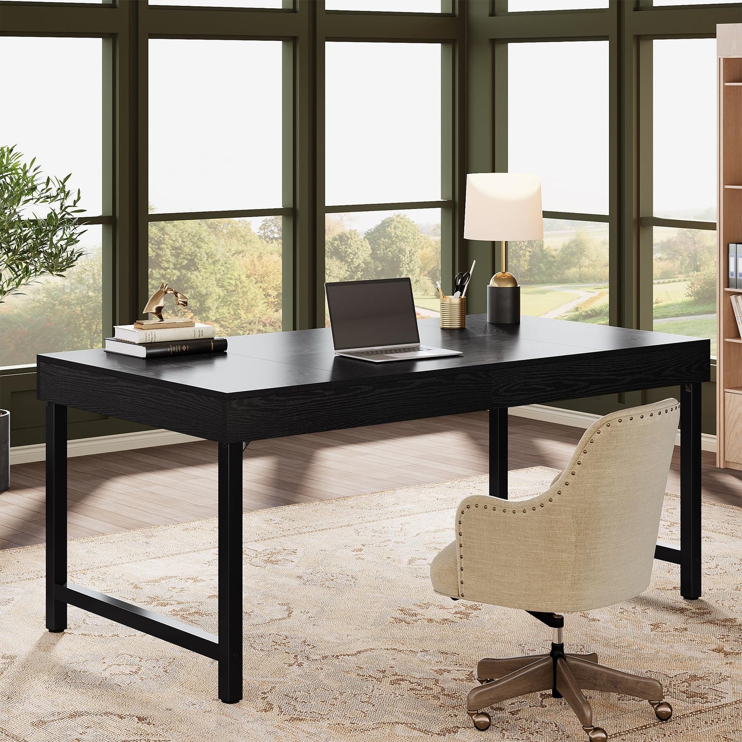 Tribesigns 55" Industrial Executive Desk for Home Office, Rustic Simple Computer Laptop Desk with Strong Metal Legs, Study Writing Table Business Workstation, Small Conference Table