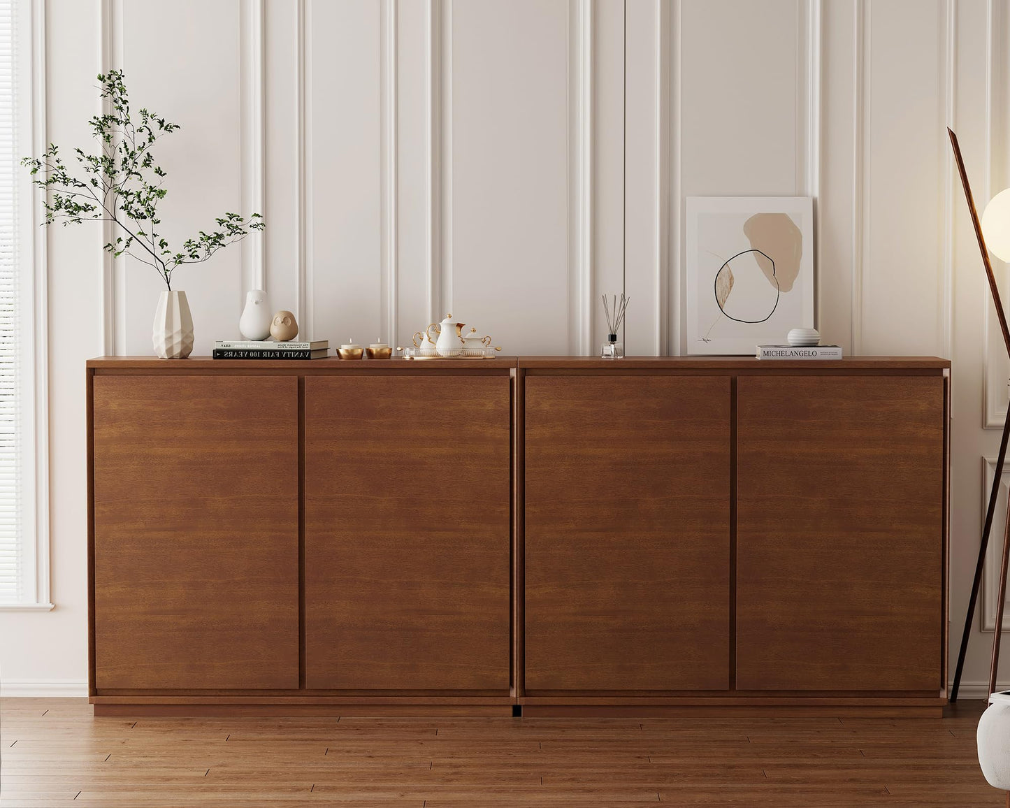 LKTART Mid Century Modern Sideboard Buffet Cabinet, Narrow Walnut Sideboard,Wood Storage Cabinet Credenza with 2 Doors for Living Room, Kitchen, Entryway, Hallway(9.25" D*39" L)