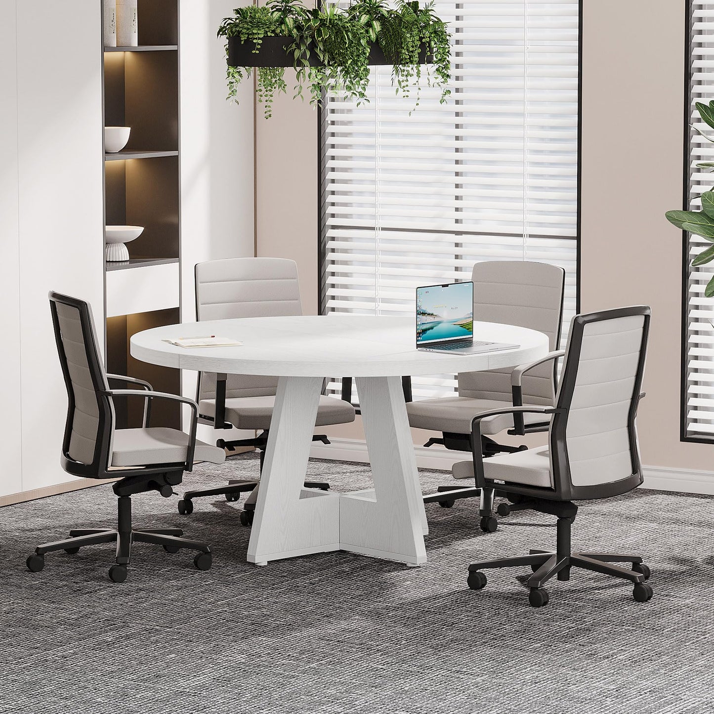 Tribesigns 47-Inch Round Conference Table for 4-6 People, Wooden Meeting Room Table with Thicken Tabletop and Wood Base (Grey)