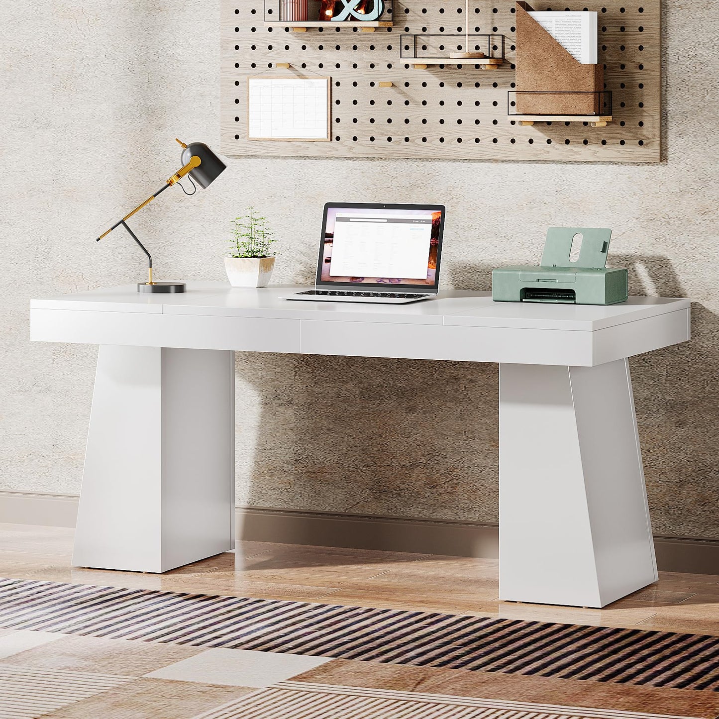 Tribesigns 55 Inches Executive Desk, Mid-Century Modern Home Office Desk, Wood MDF Computer Table Business Workstation Small Conference Table, Light Brown