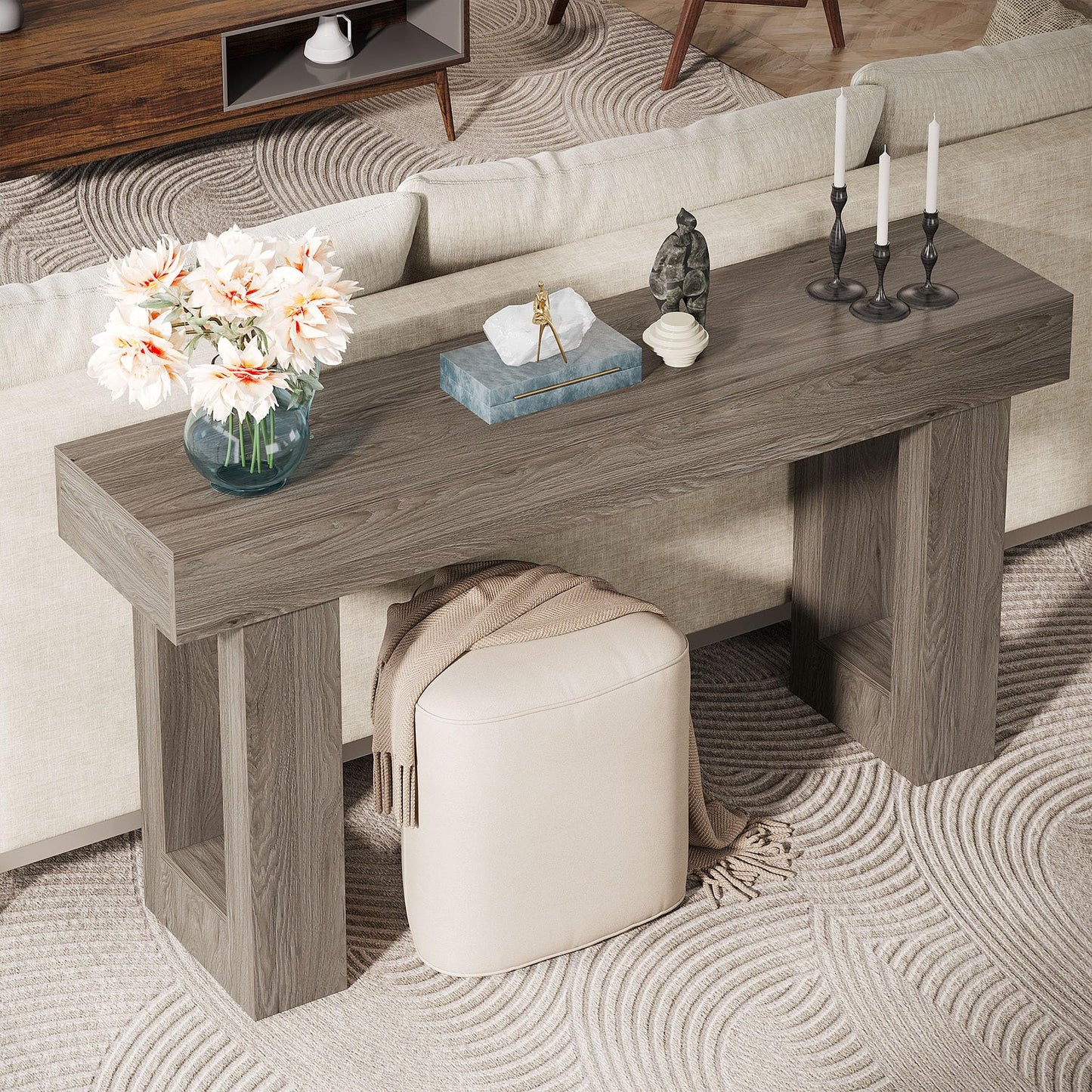 Tribesigns 63-Inch Long Console Table, Wooden Rectangular Sofa Table Behind The Couch, Farmhouse Entryway Table for Entrance, Hallway, Living Room (Natural)