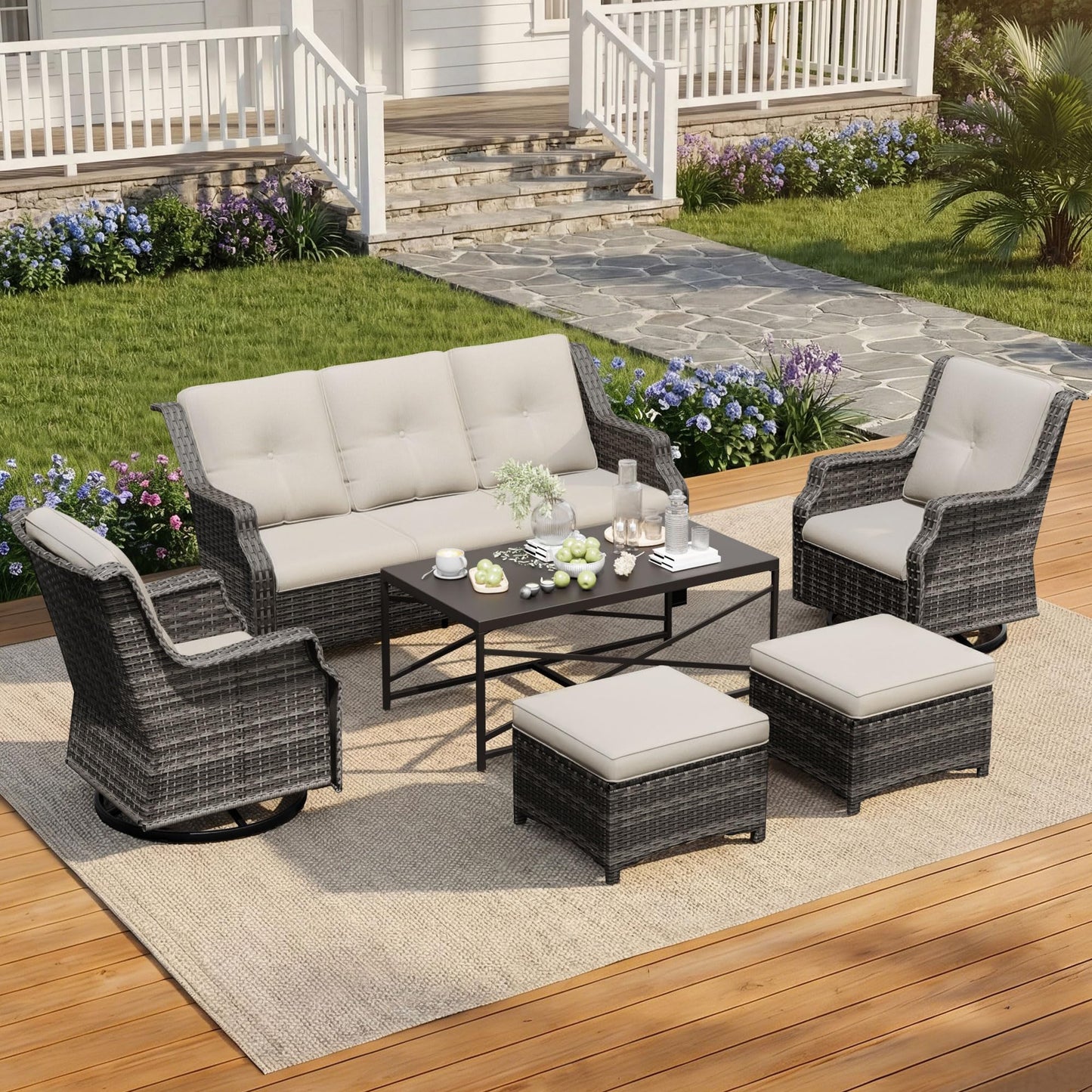 Outdoor Patio Loveseat, All-Weather 2-Seater Wicker Loveseat with Cushions, Outdoor Patio Love Seat Sofa for Garden, Balcony and Deck