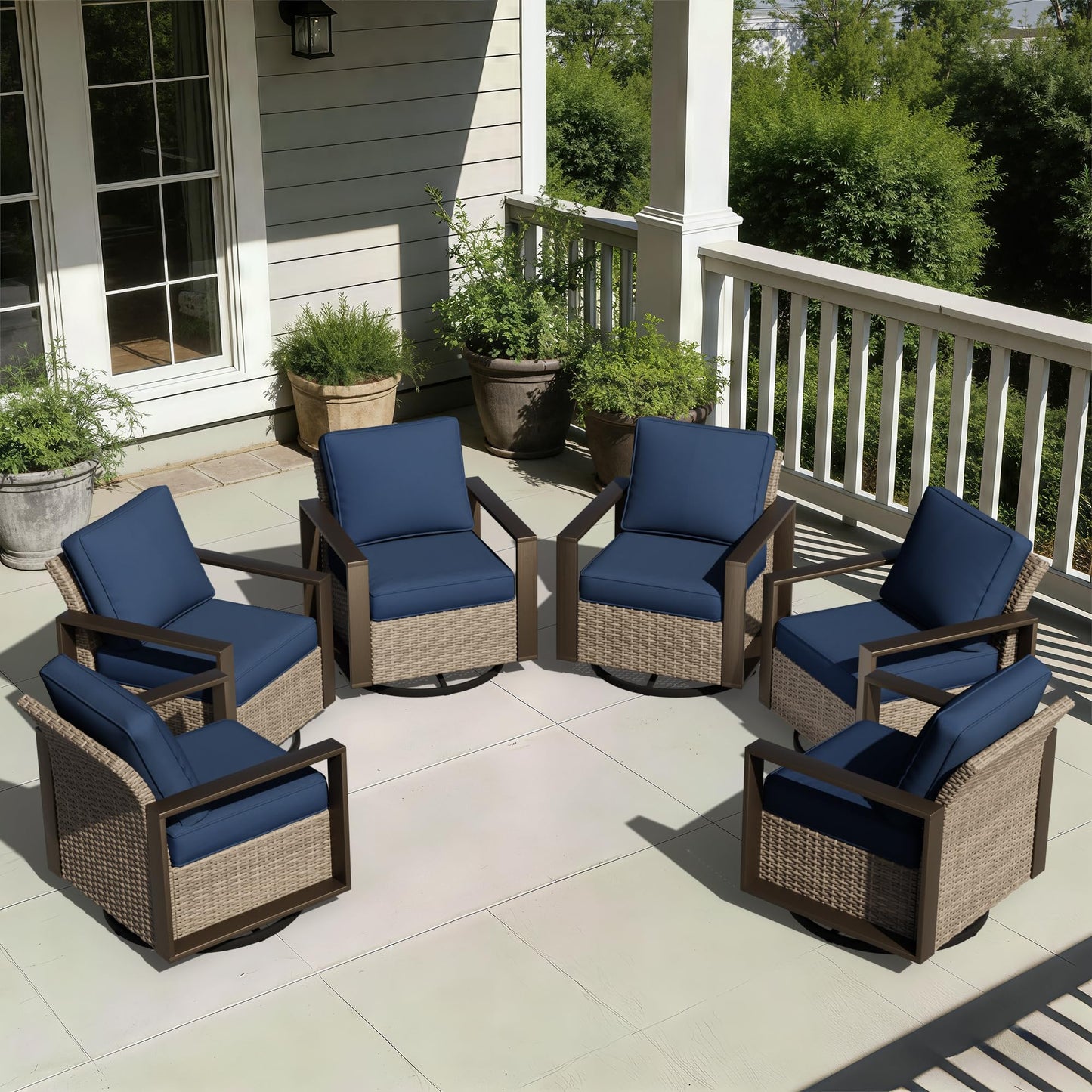 Joyside Outdoor Patio Swivel Rocker Chairs, 3 Pieces Wicker Furniture Set, 2 Swivel Rocking Chairs and 1 Table, Metal Wide Armrest, Thick Cushions and Deep Seating for Garden, Backyard, Porch, Deck