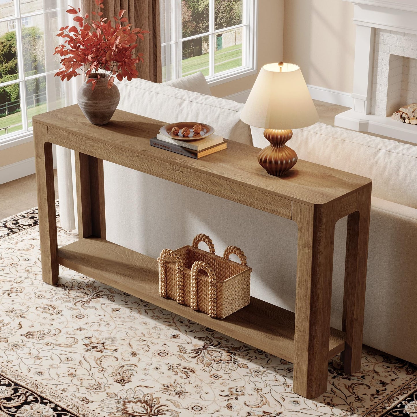 Tribesigns 63 Inch Entryway Console Table, 2-Tier Farmhouse Narrow Sofa Table Behind Couch, Accent Entrance Console Furniture for Entryway, Foyer, Hallway, Rustic Brown