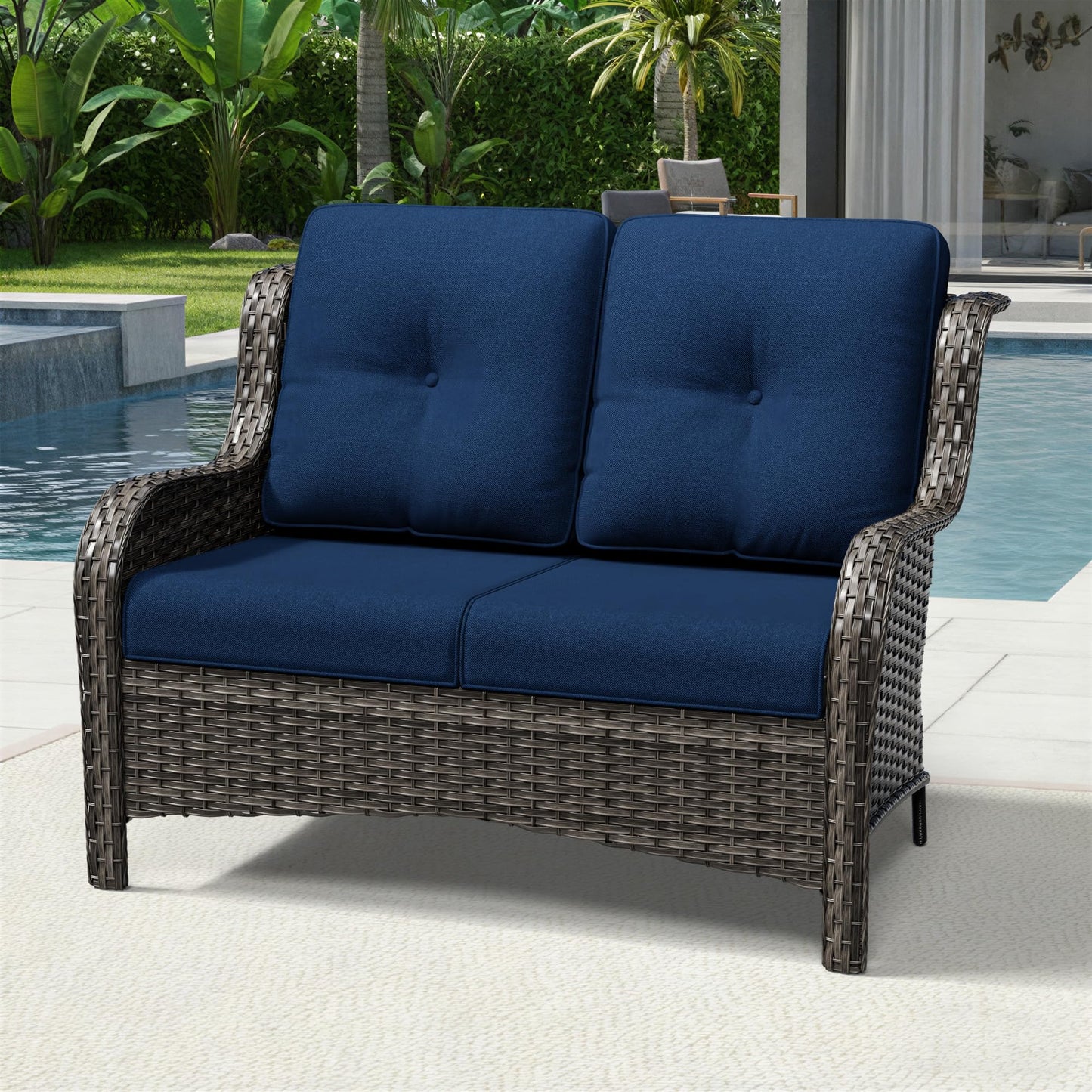 Joyside Outdoor Patio Couch,Outdoor Wicker Loveseat with High Back, Deep Seating, Wide Armrest, Thickened Cushions, Patio Loveseat for Deck, Porch Use