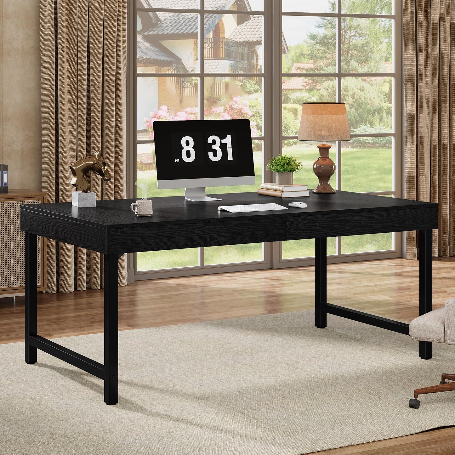 Tribesigns 55" Industrial Executive Desk for Home Office, Rustic Simple Computer Laptop Desk with Strong Metal Legs, Study Writing Table Business Workstation, Small Conference Table