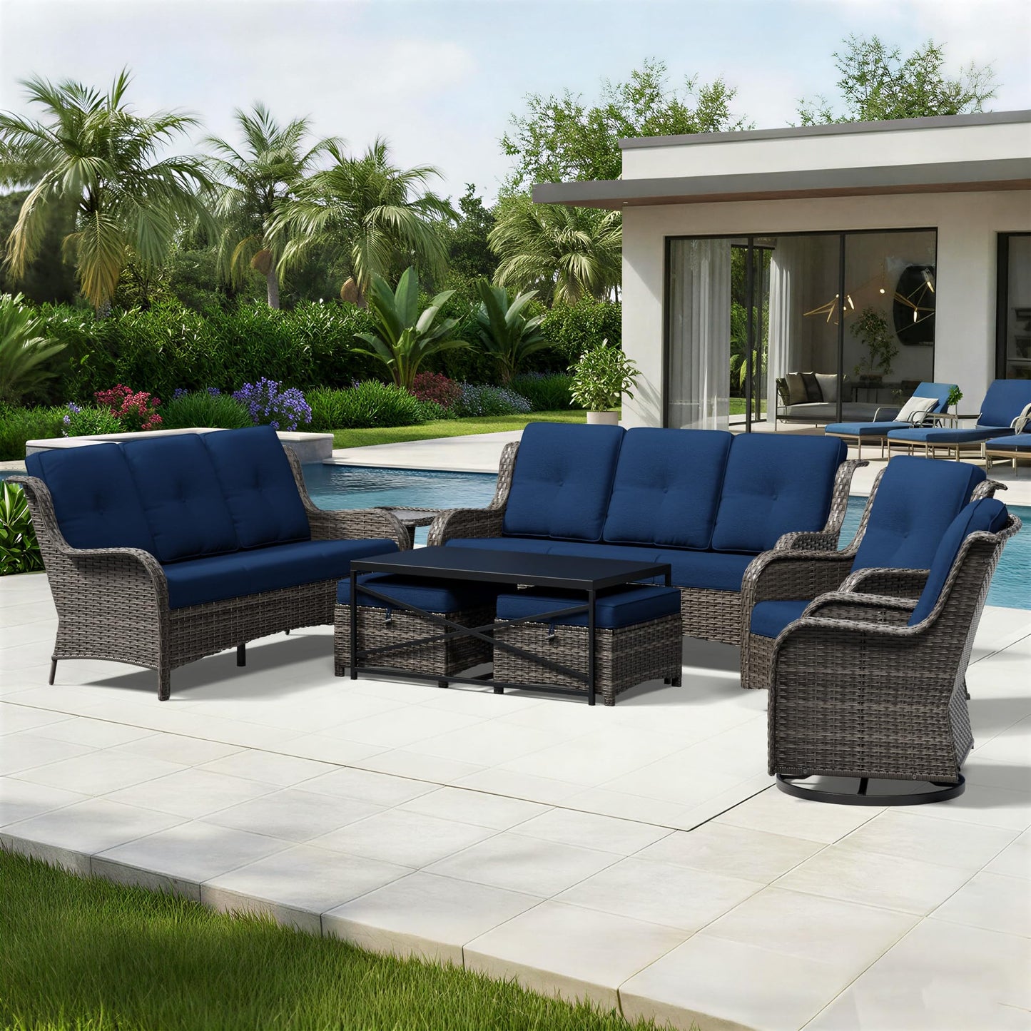 Joyside Patio Chairs Set of 2, Wicker Patio Furniture with High Back, Deep Seating, Wide Armrest, Thickened Cushions, Outdoor Rattan Furniture for Deck, Porch Use