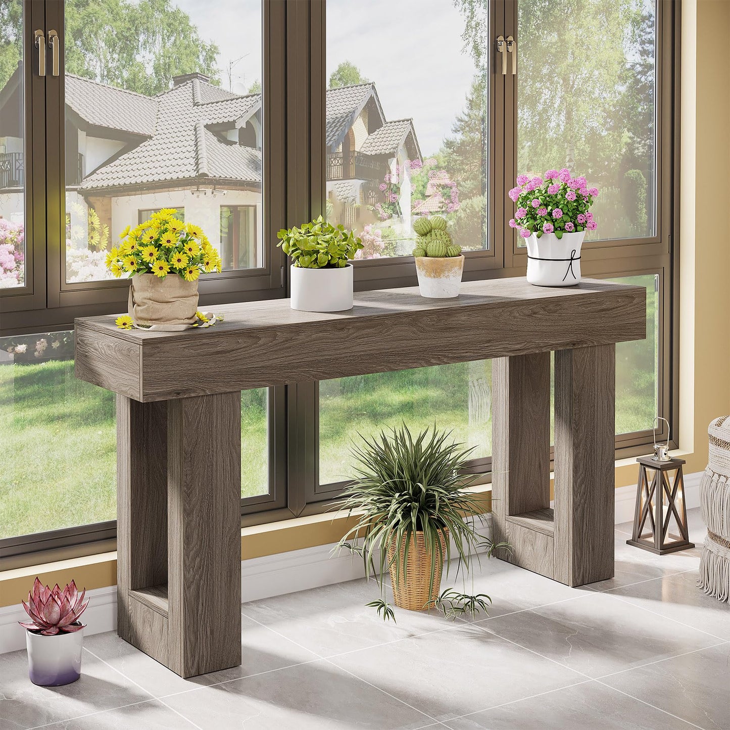 Tribesigns 63-Inch Long Console Table, Wooden Rectangular Sofa Table Behind The Couch, Farmhouse Entryway Table for Entrance, Hallway, Living Room (Natural)