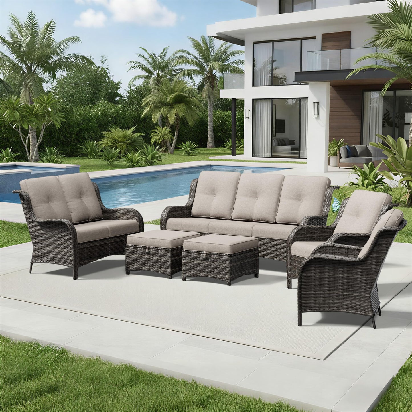 Joyside Patio Chairs Set of 2, Wicker Patio Furniture with High Back, Deep Seating, Wide Armrest, Thickened Cushions, Outdoor Rattan Furniture for Deck, Porch Use
