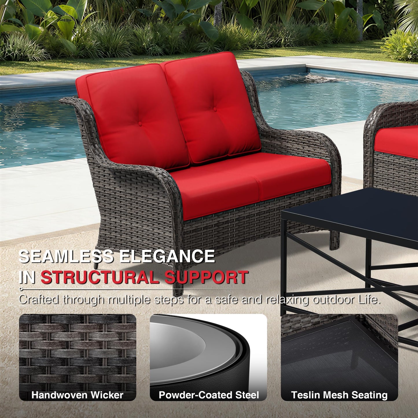Joyside Outdoor Patio Couch,Outdoor Wicker Loveseat with High Back, Deep Seating, Wide Armrest, Thickened Cushions, Patio Loveseat for Deck, Porch Use