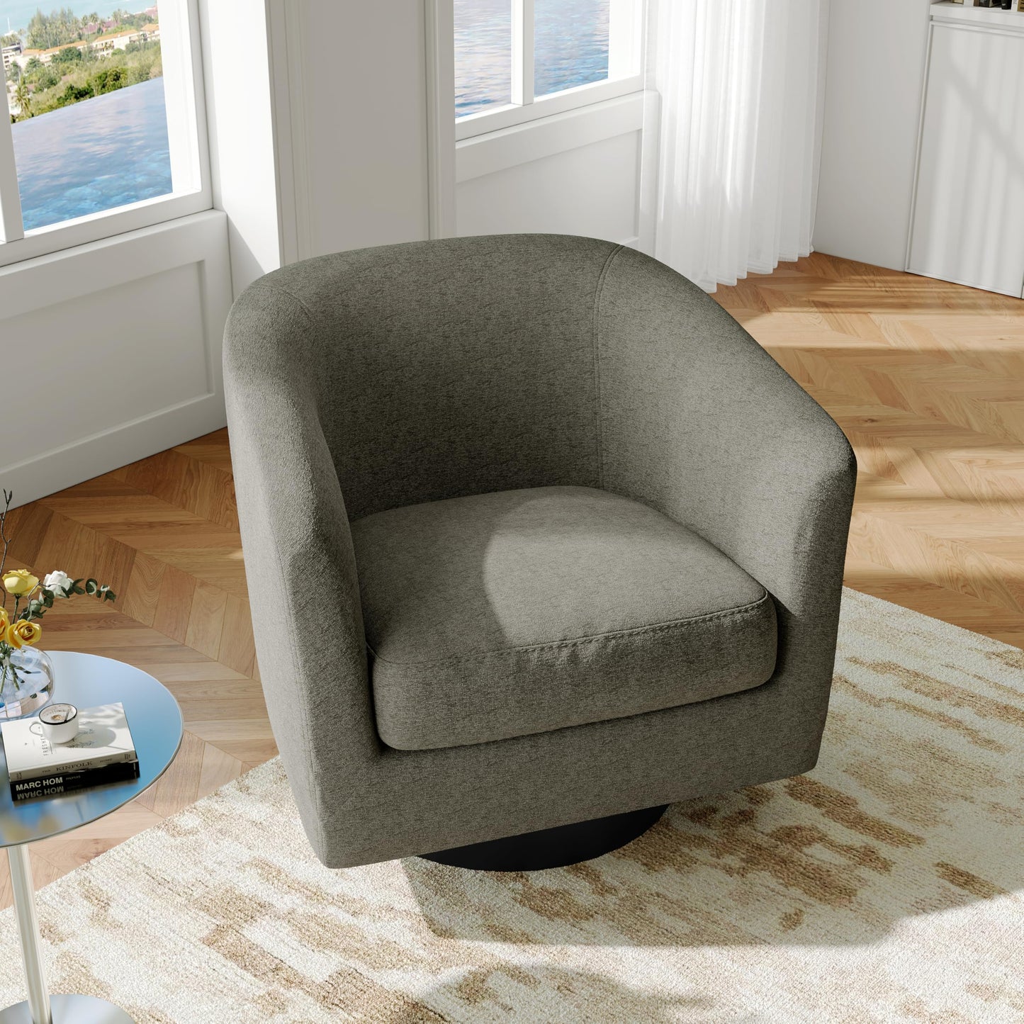 Swivel Barrel Accent Chairs Set of 2, Modern 360° Swivel Round Barrel Chair with Curve Back, Upholstered Velvet Fabric Armchair Single Sofa Club Chair for Living Room, Bedroom, Coffee