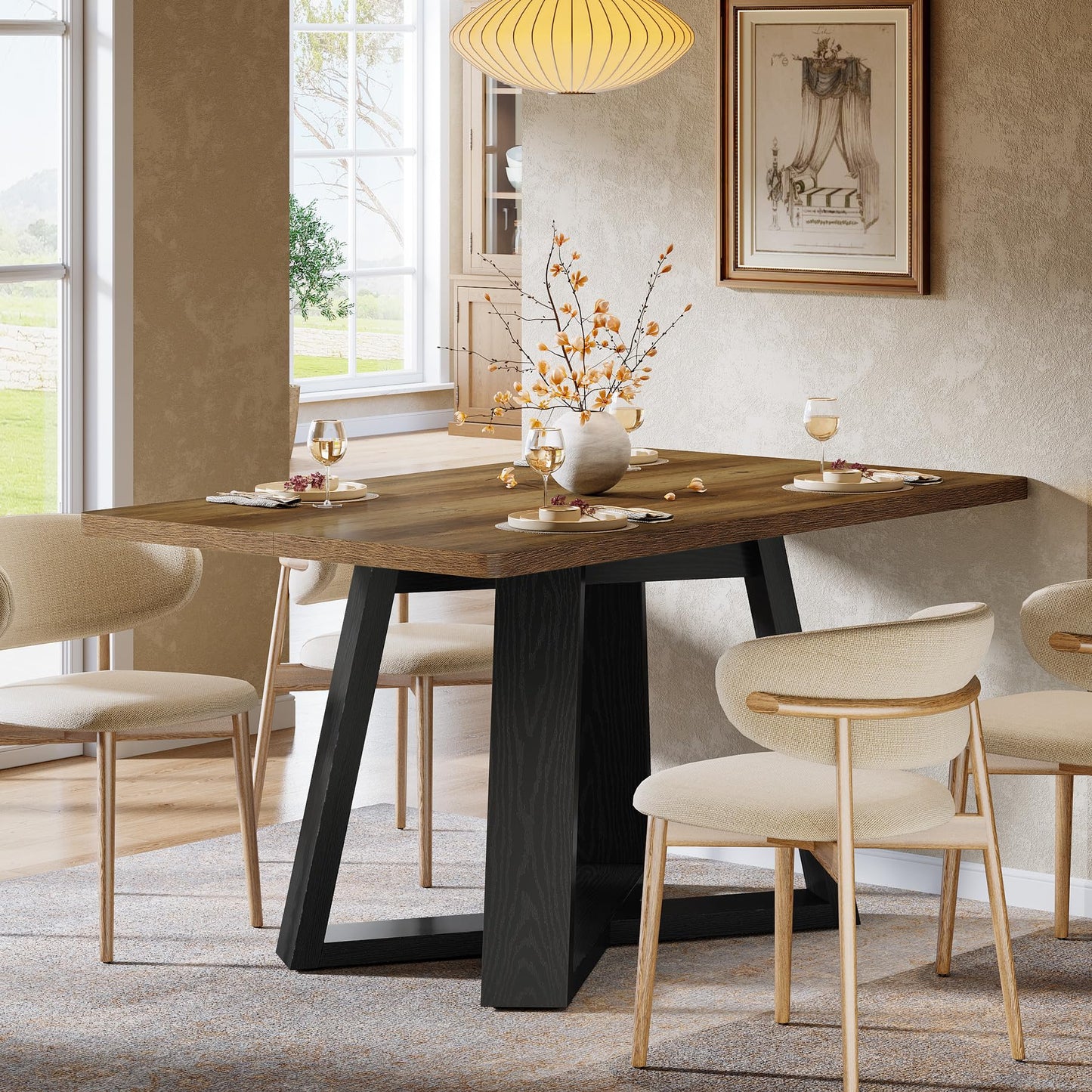 Tribesigns 47-Inch Dining Table for 4 People, Modern Kitchen Table with Wooden Legs, Dinner Table for Kitchen, Dining Room, Small Space, White and Brown