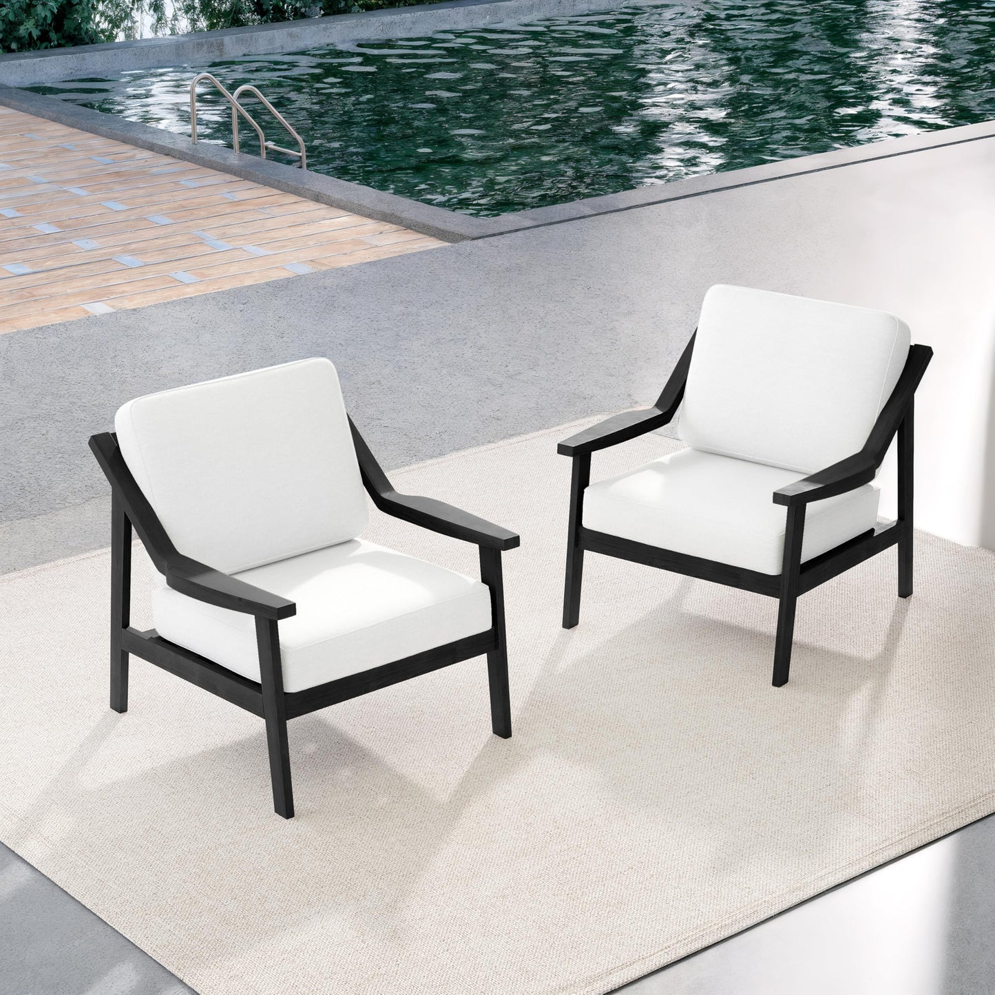 Outdoor Patio Furniture Set, 2 Piece Outdoor Patio Sofa Armchairs with Washable Thick Cushions, All-Weather Solid Wood Patio Bistro Set for Porch, Balcony, Natural Frame & Beige Cushion