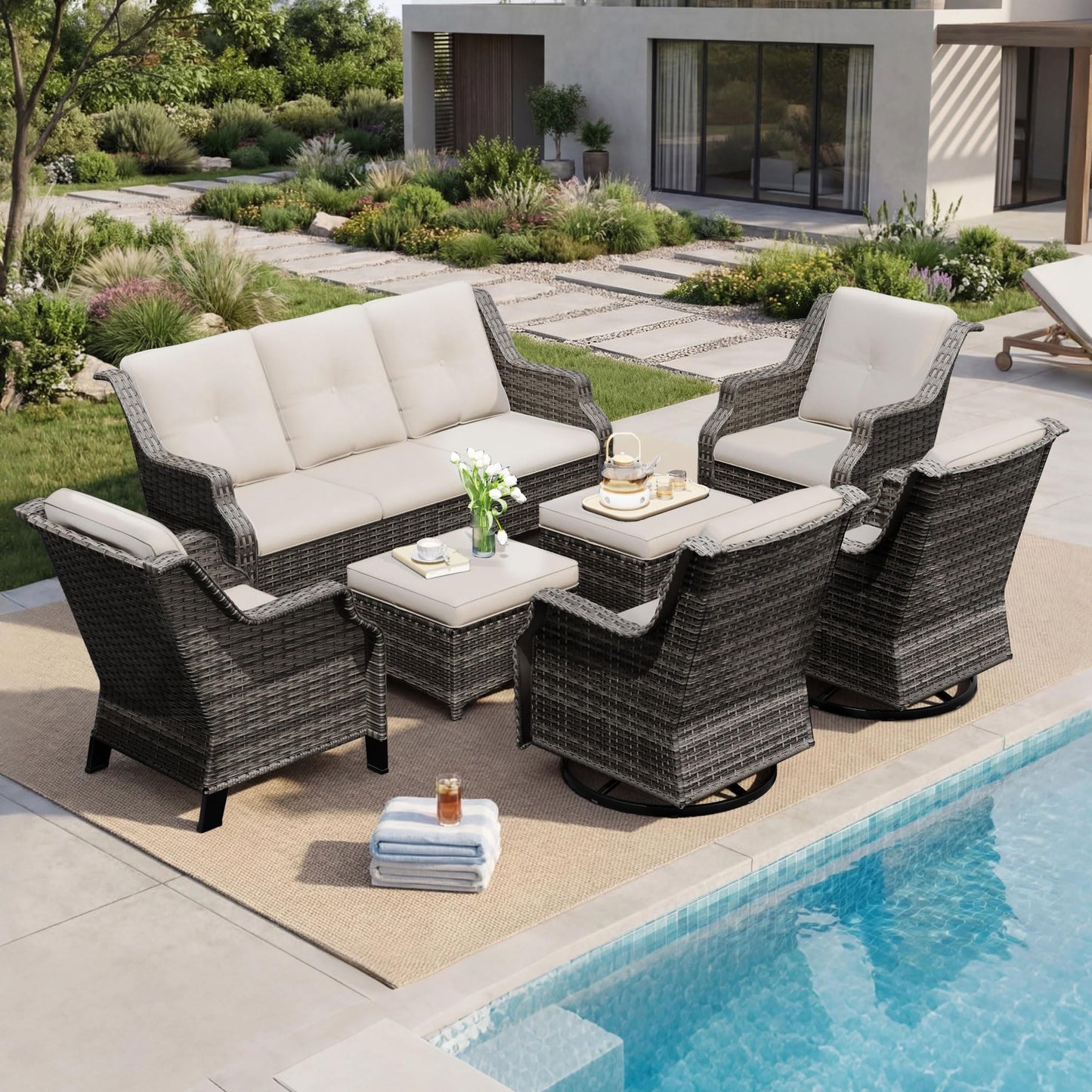 Outdoor Patio Loveseat, All-Weather 2-Seater Wicker Loveseat with Cushions, Outdoor Patio Love Seat Sofa for Garden, Balcony and Deck