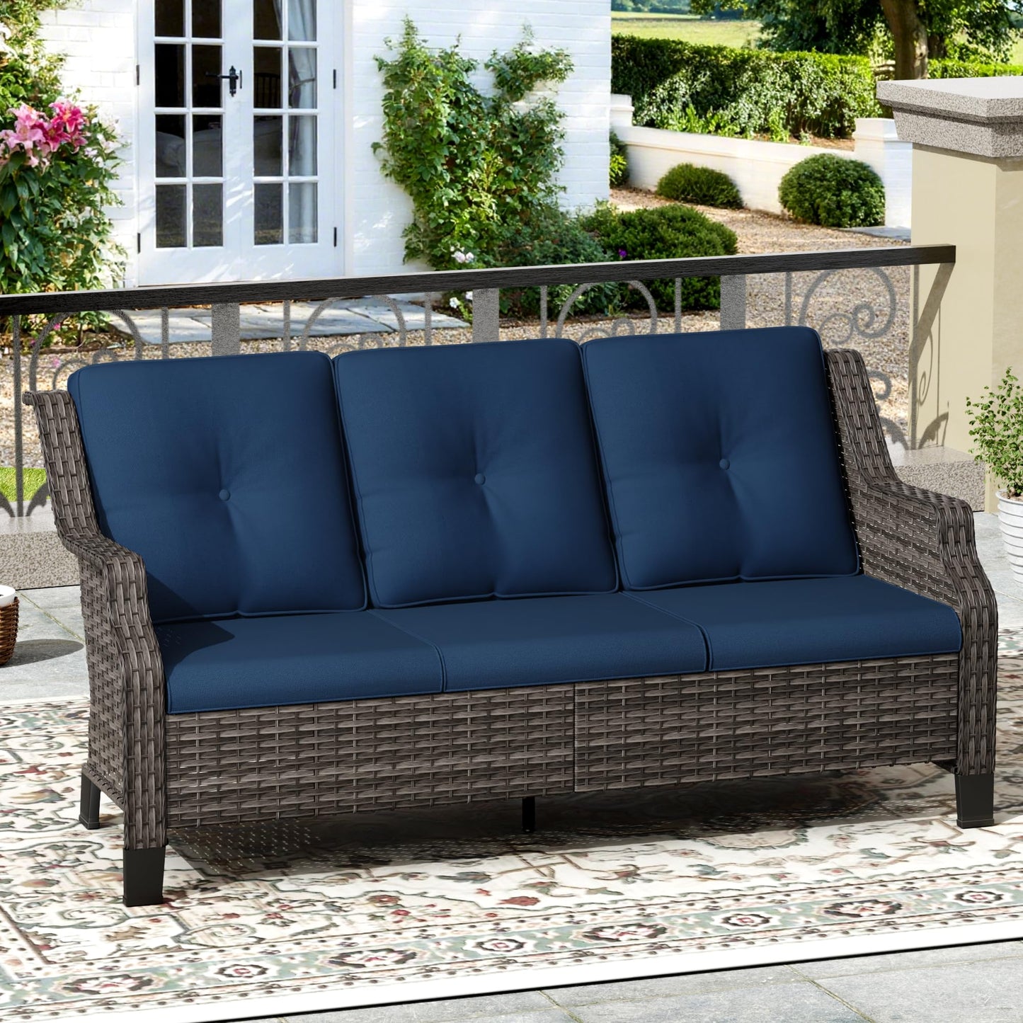 Outdoor Patio Loveseat, All-Weather 2-Seater Wicker Loveseat with Cushions, Outdoor Patio Love Seat Sofa for Garden, Balcony and Deck