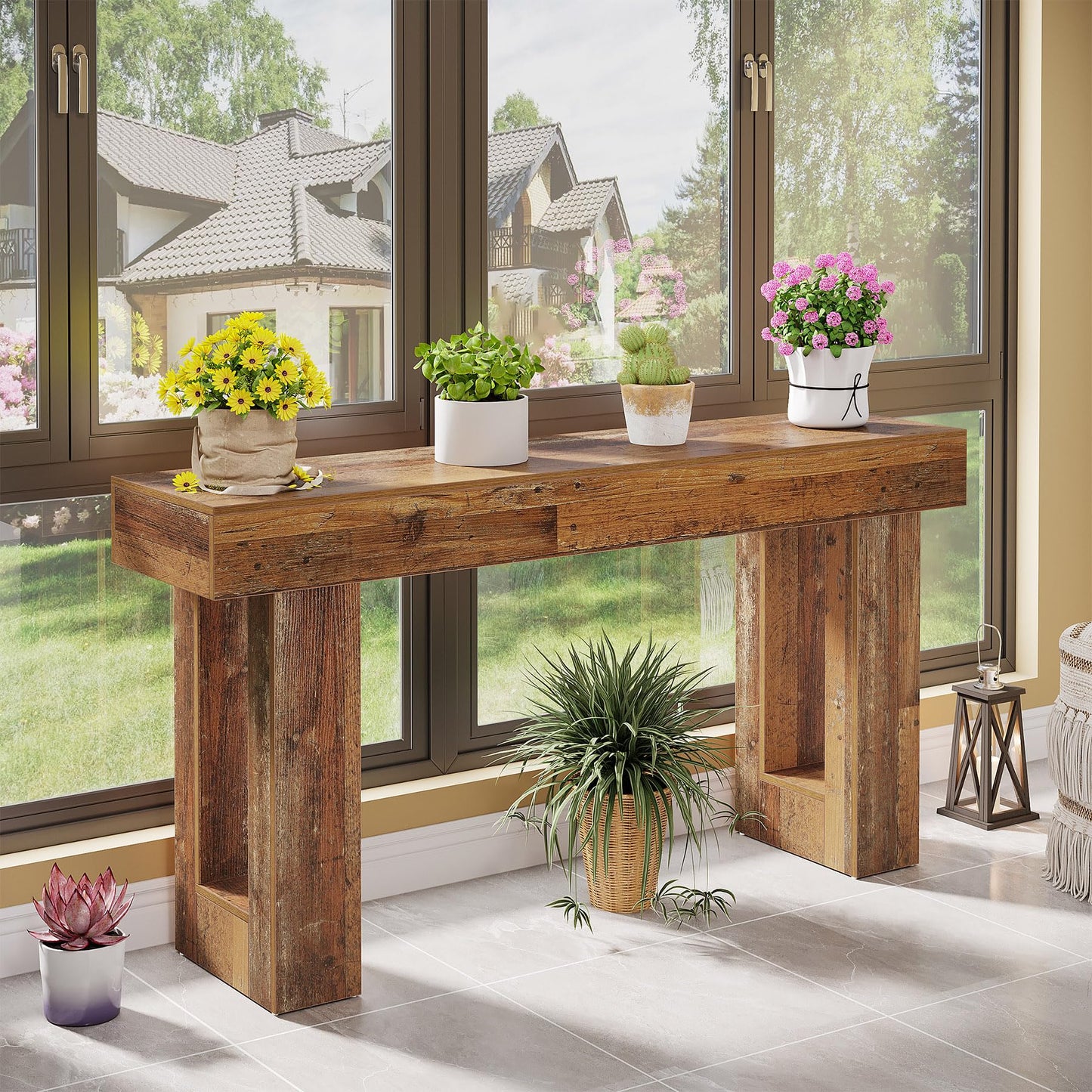 Tribesigns 63-Inch Long Console Table, Wooden Rectangular Sofa Table Behind The Couch, Farmhouse Entryway Table for Entrance, Hallway, Living Room (Natural)
