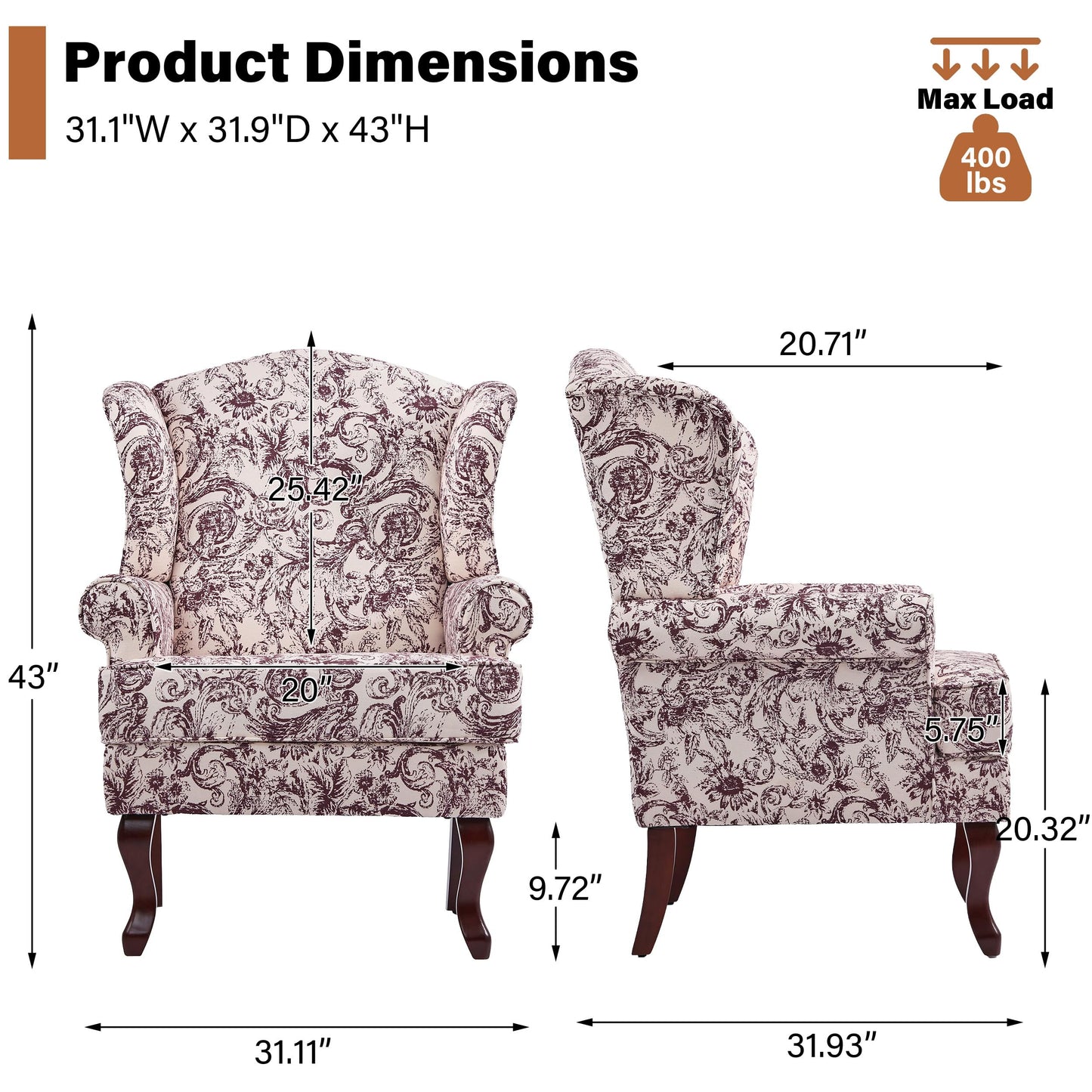 High Back Accent Chair, Comfy Upholstered Fabric Armchair for Living Room, Mid Century Modern Club Accent Chair with Curved Armrests and Solid Legs, Single Sofa Reading Chair for Bedroom, Cranberry