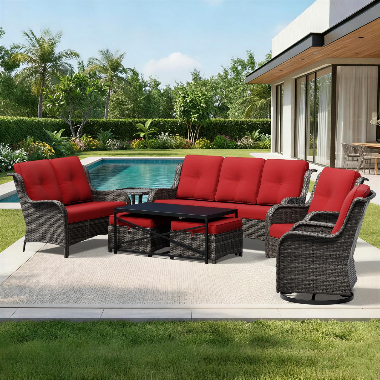Joyside Patio Chairs Set of 2, Wicker Patio Furniture with High Back, Deep Seating, Wide Armrest, Thickened Cushions, Outdoor Rattan Furniture for Deck, Porch Use