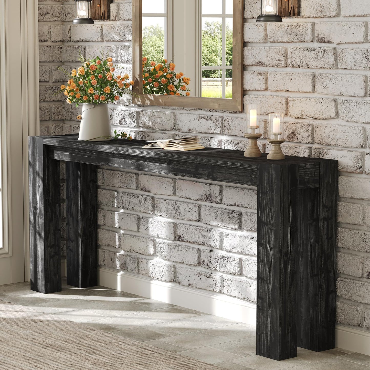 Solid Wood Console Table for Entryway, 70.9-Inch Extra Long Farmhouse Sofa Table Behind Couch, for Living Room, Foyer, Hallway, Entrance, Rustic Brown