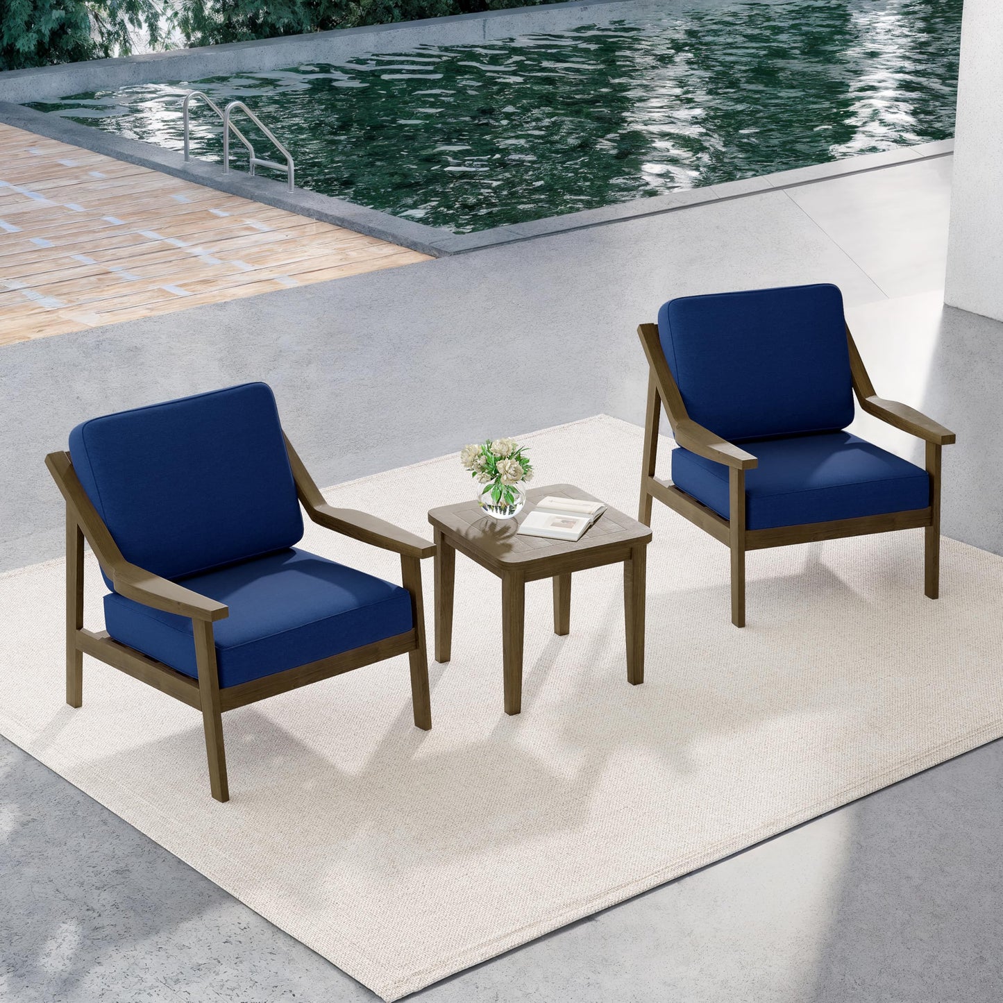 Outdoor Patio Furniture Set, 2 Piece Outdoor Patio Sofa Armchairs with Washable Thick Cushions, All-Weather Solid Wood Patio Bistro Set for Porch, Balcony, Natural Frame & Beige Cushion