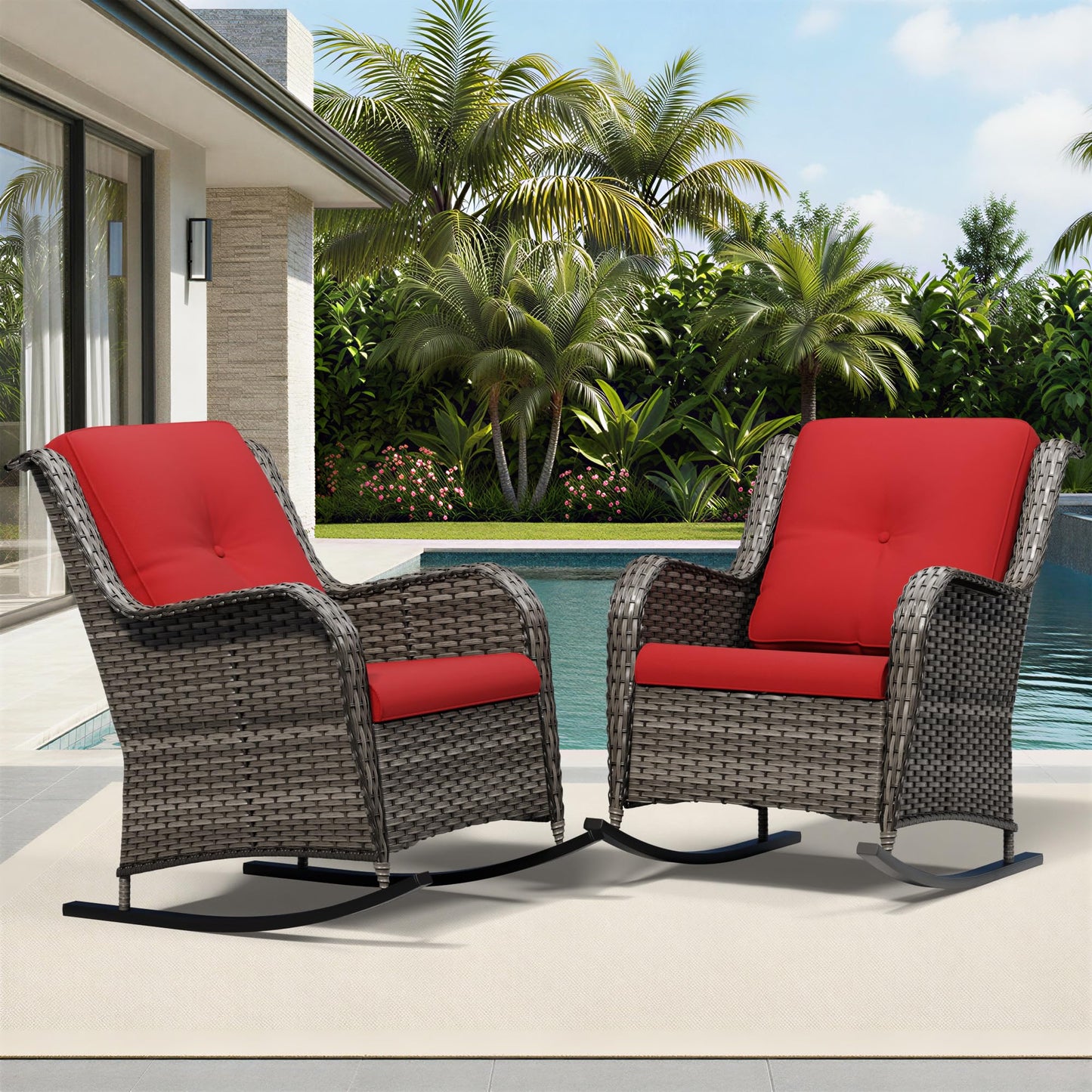 Joyside Patio Chairs Set of 2, Wicker Patio Furniture with High Back, Deep Seating, Wide Armrest, Thickened Cushions, Outdoor Rattan Furniture for Deck, Porch Use