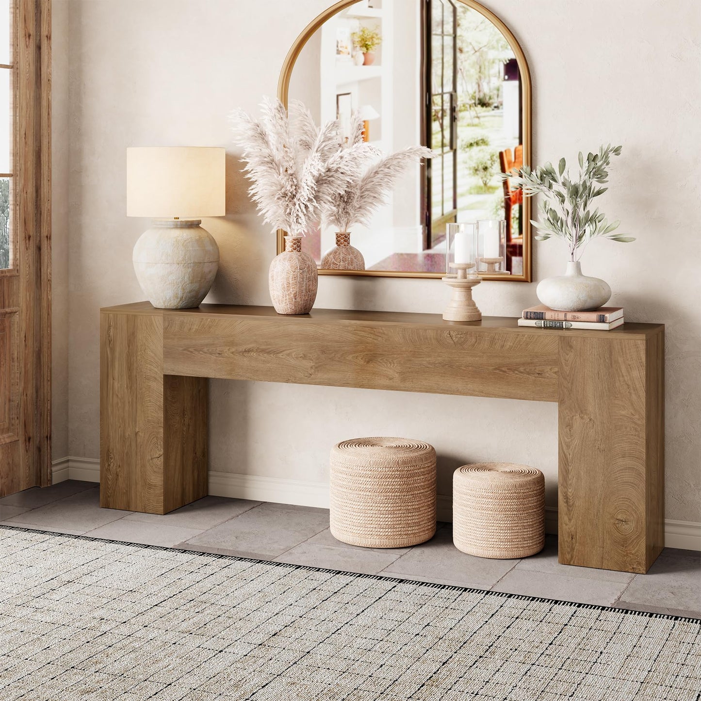 Epecoya Extra Long Console Tables for Entryway 86-Inch, Farmhouse Couch Table Behind Sofa Wooden, Modern Entryway Table for Entrance, Hallway, Living Room, Apartment, Natural Oak Brown