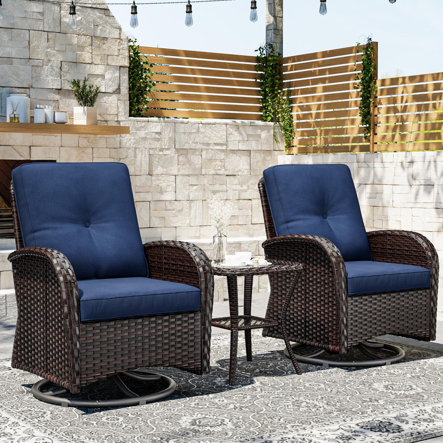 Joyside Wicker Patio Chairs Set of 2, Rattan Outdoor Furniture with Thickened Cushions, High Back, Deep Seating, Wide Armrest, Outdoor Chairs for Porch, Deck