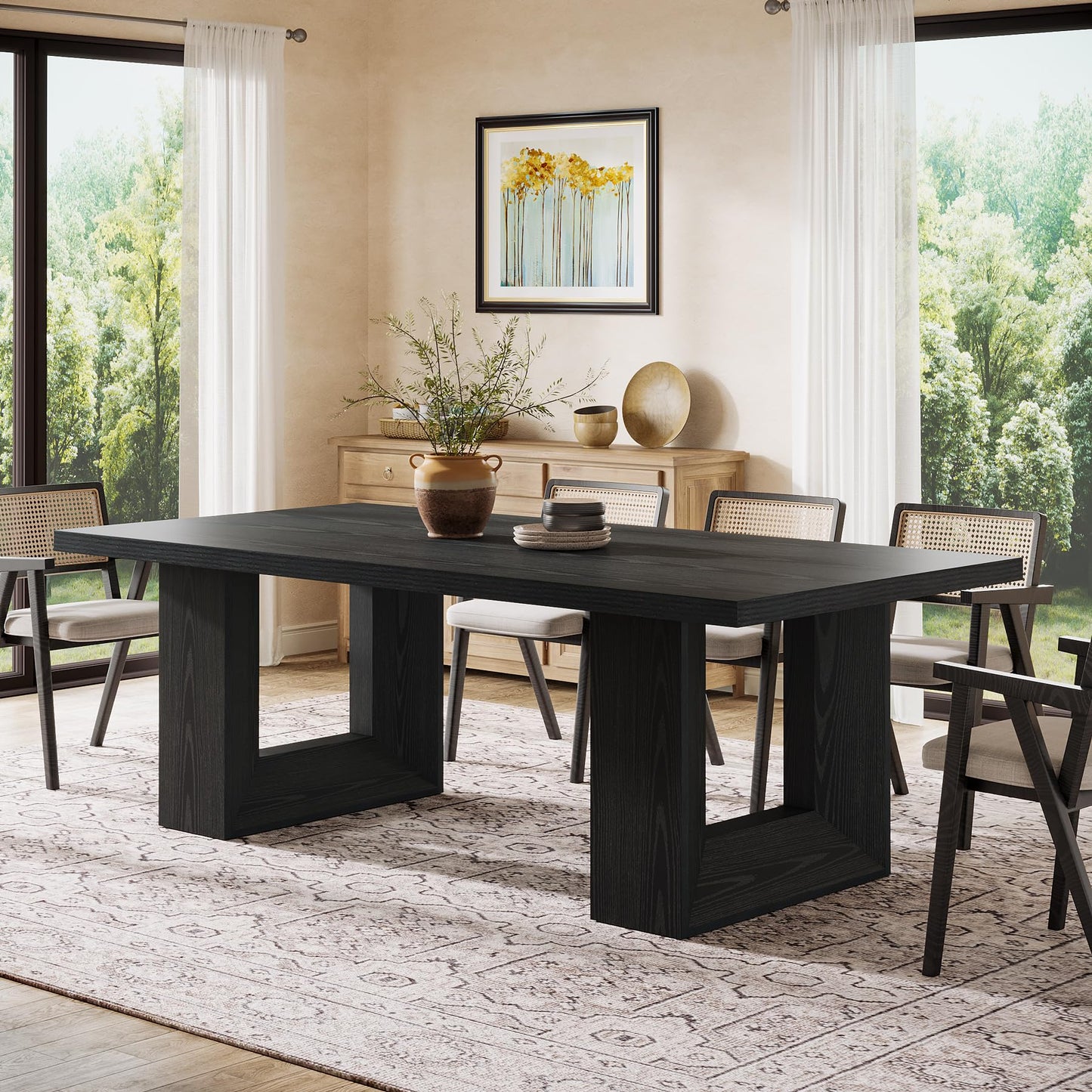Tribesigns Farmhouse Dining Table, 63-Inch Rectangular Kitchen Table with Strong Geometric Frame for Kitchen & Dining & Living Room, Brown