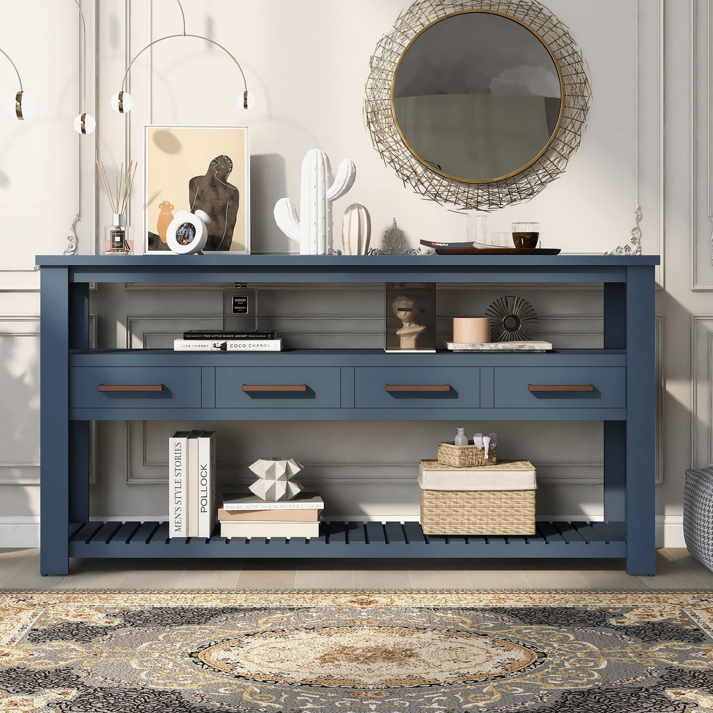 LKTART 63" Solid Wood Console Table Sofa Table with Storage Drawers and Bottom Shelf,Farmhouse Entryway Table for Hallway Foyer,Living Room,Easy Assembled (63" Espresso)