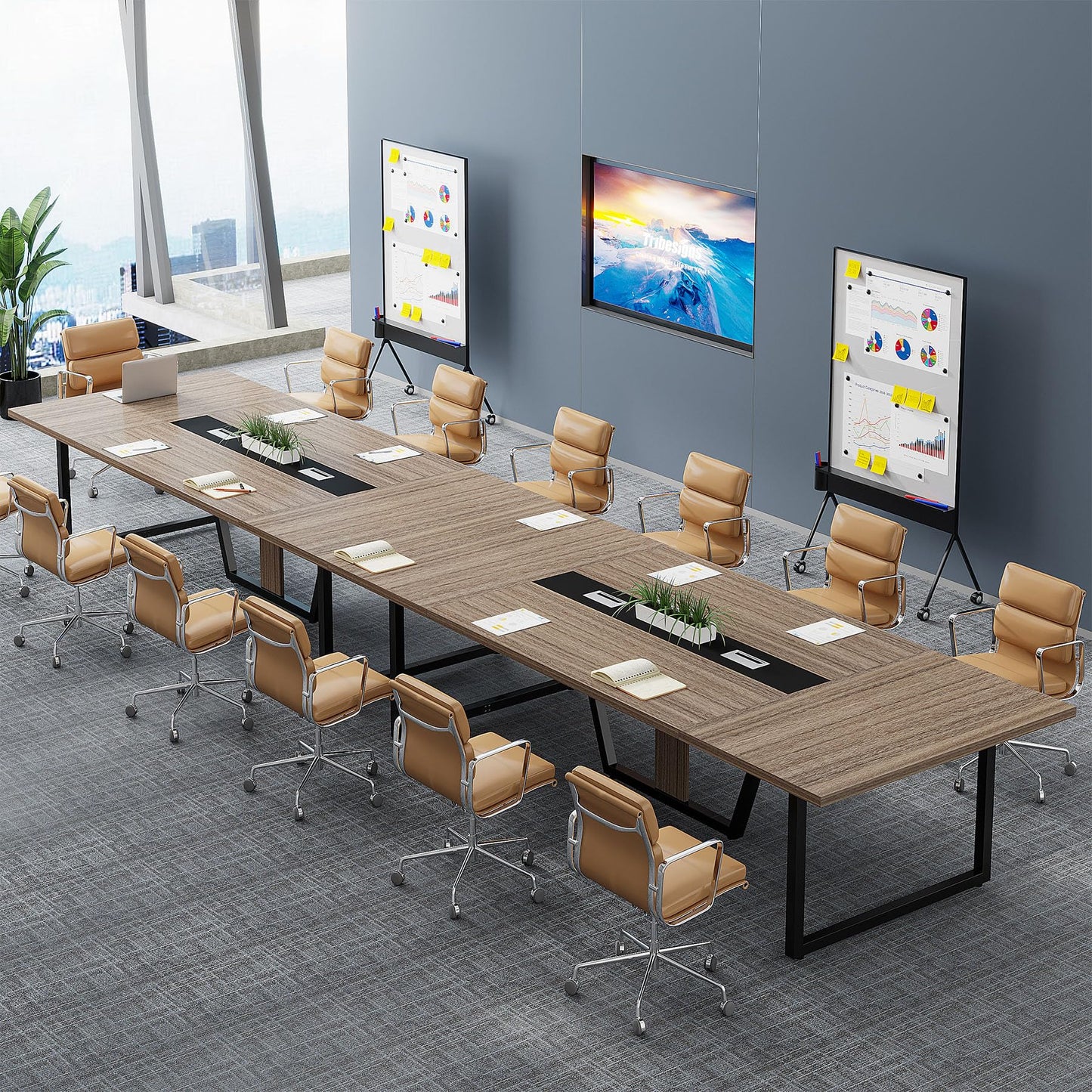 Tribesigns 8FT Conference Table, 94.49 L x 47.24 W x 29.53 H Inches Large Meeting Podcast Table for 10 People, Business Style Wooden Training Table with Strong Metal Frame for Office Conference