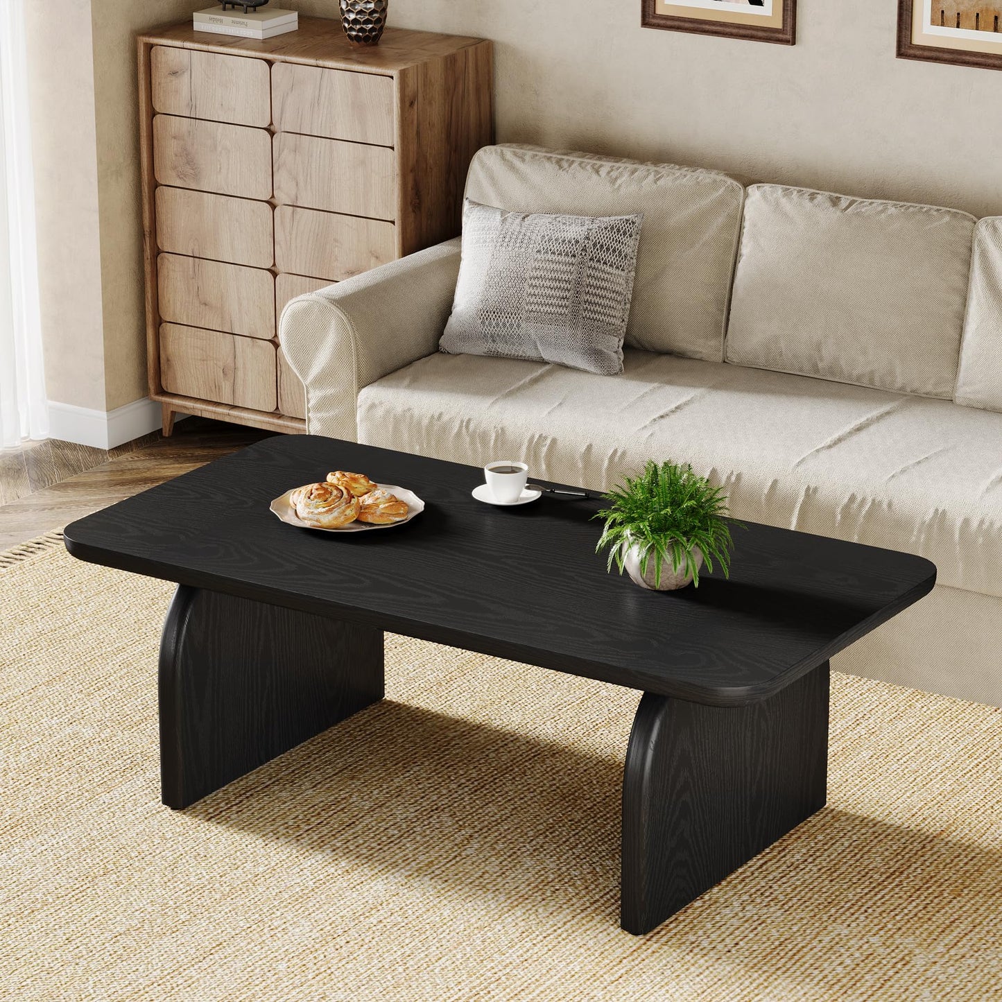Tribesigns Rectangle Coffee Table, 47-Inch Wood Rectangular Living Room Table, Farmhouse Accent Center Low Cocktail Tea Table with Sturdy Base & Rounded Corners, Easy Assembly (Natural Brown)