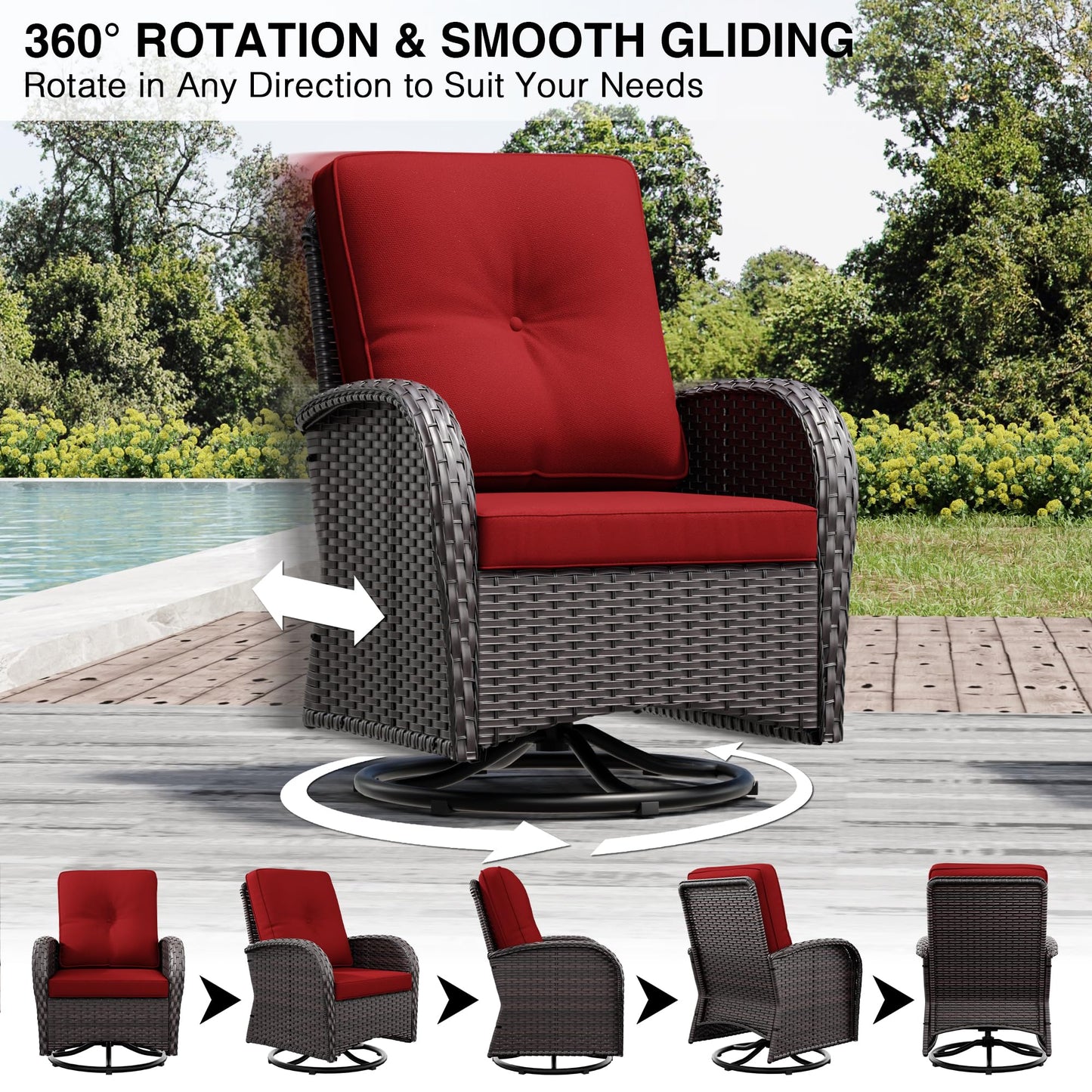 Joyside Wicker Patio Chairs Set of 2, Rattan Outdoor Furniture with Thickened Cushions, High Back, Deep Seating, Wide Armrest, Outdoor Chairs for Porch, Deck