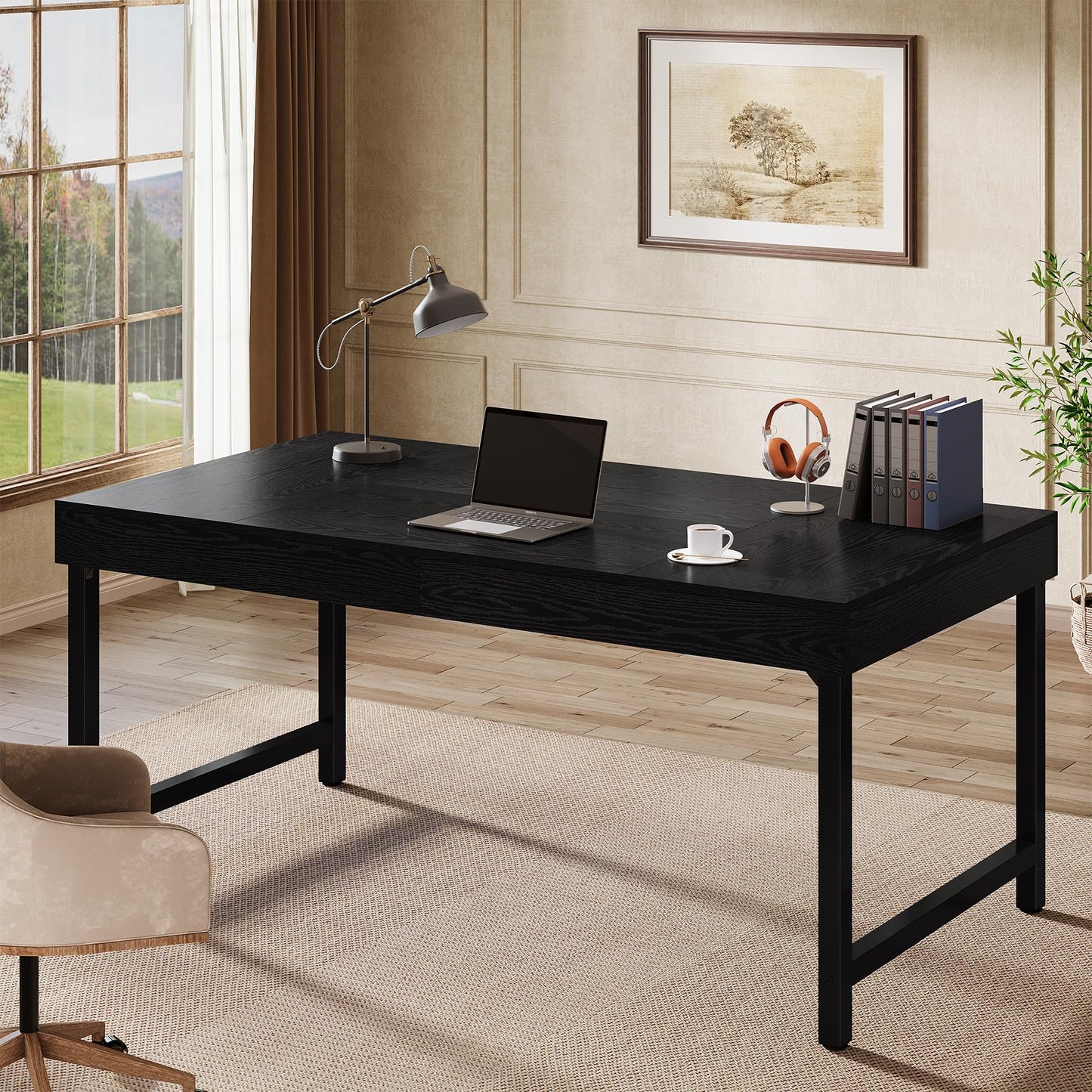 Tribesigns 55" Industrial Executive Desk for Home Office, Rustic Simple Computer Laptop Desk with Strong Metal Legs, Study Writing Table Business Workstation, Small Conference Table