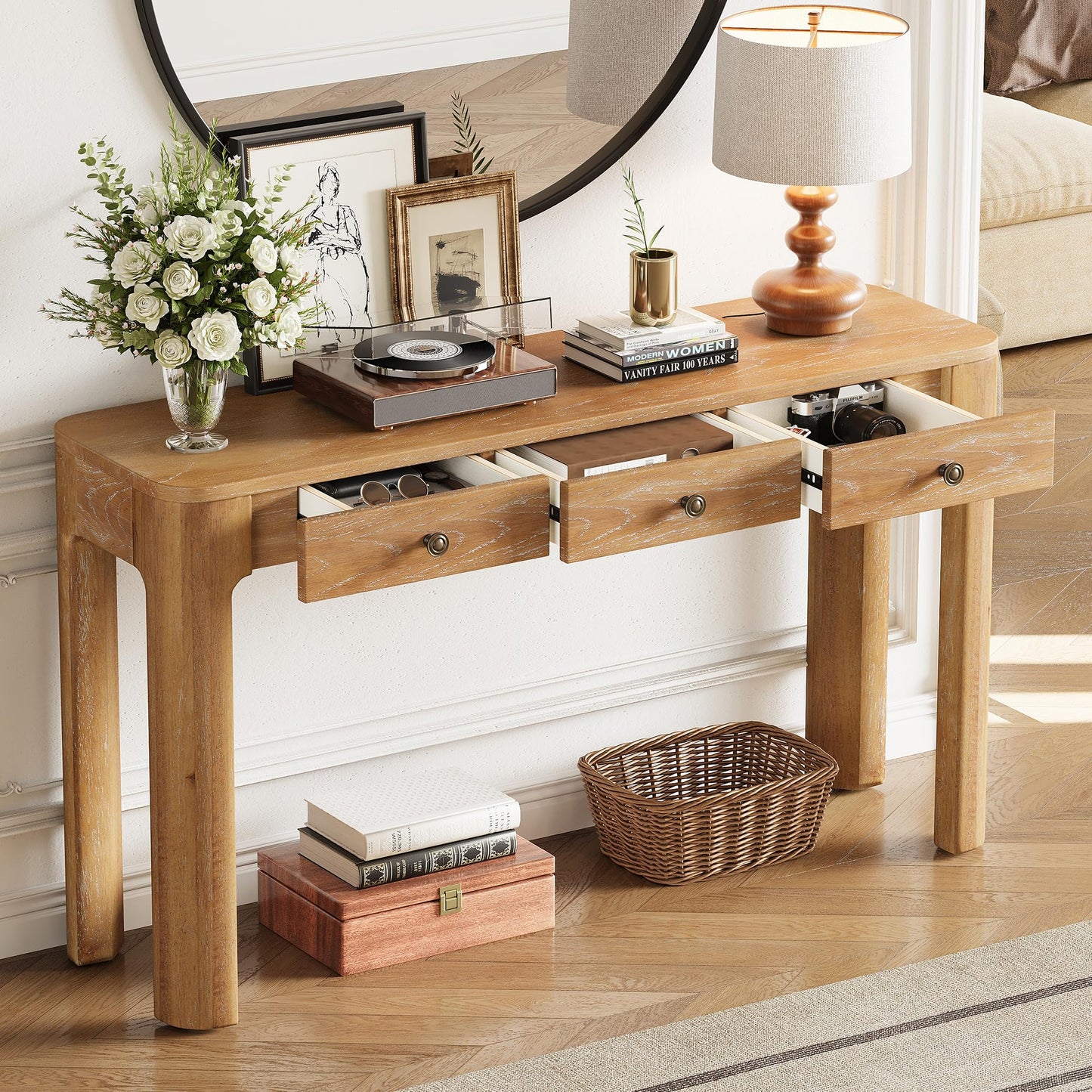 LKTART Solid Wood Console Table Sofa Tables with Drawers and Shelves Small Entryway Table for Living Room,Behind the Couch Table,Foyer(42" Espresso)