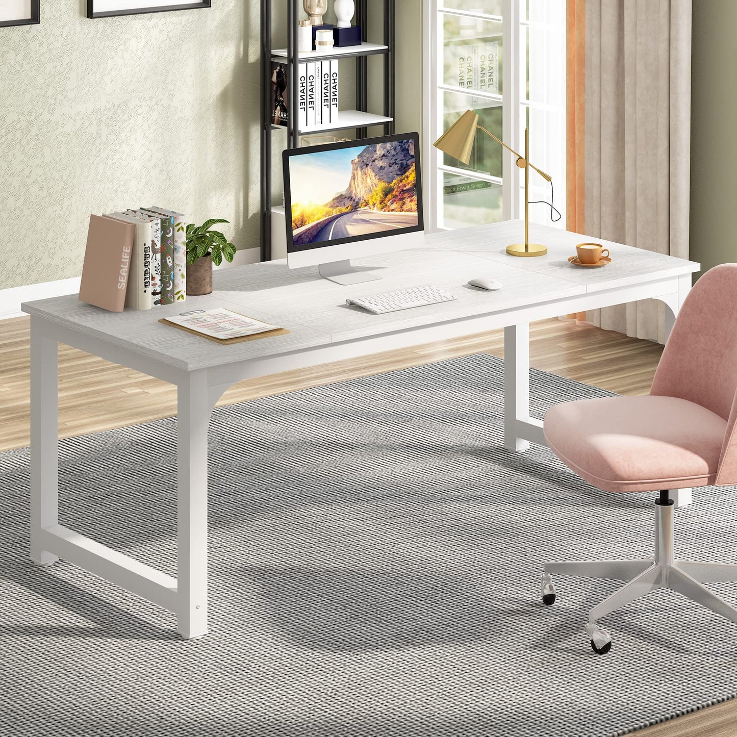 Tribesigns Modern Simple Computer Desk, 47 inch Vintage Office Desk Computer Table, Study Writing Study Desk Workstation for Home Office, Rustic Brown