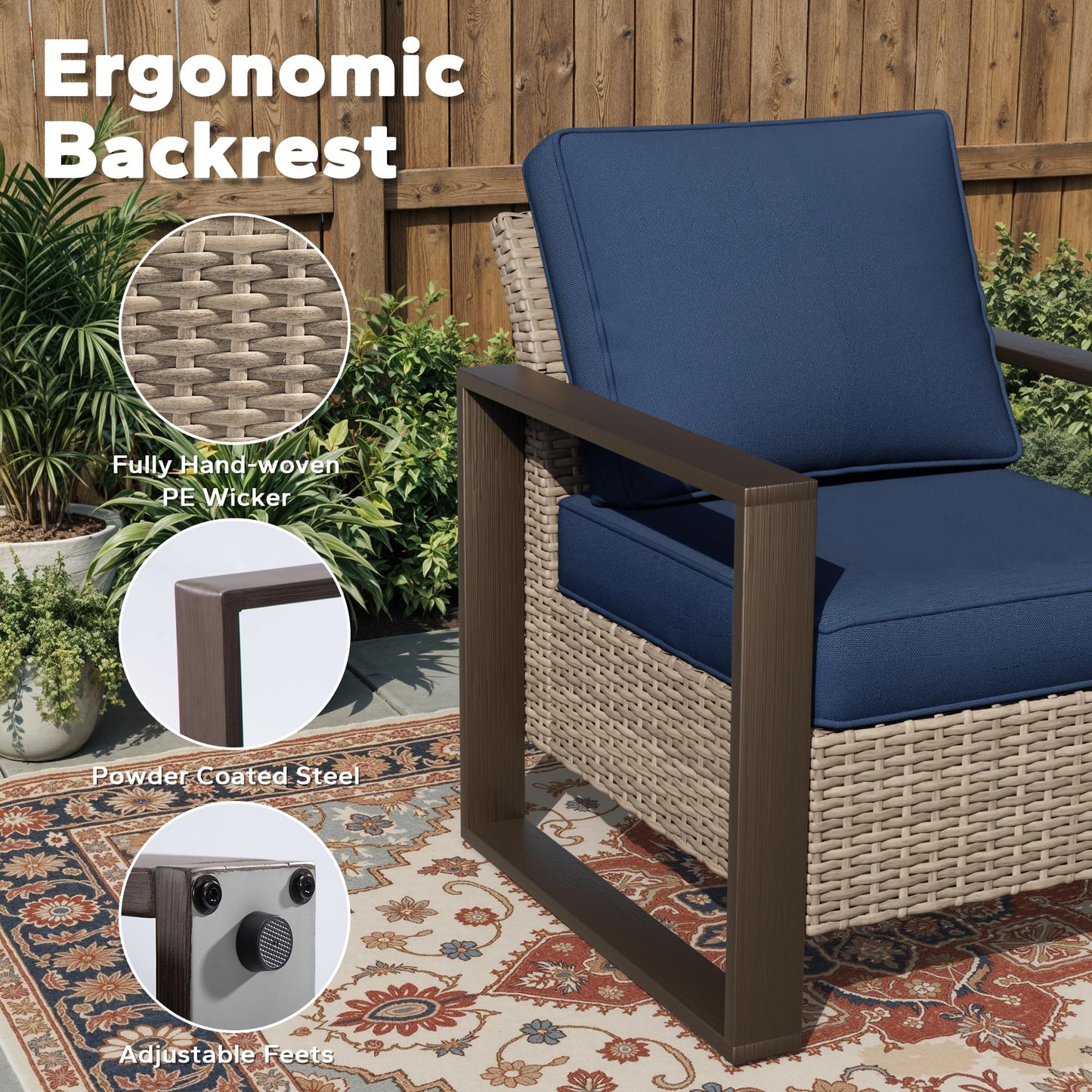 Joyside Outdoor Patio Swivel Rocker Chairs, 3 Pieces Wicker Furniture Set, 2 Swivel Rocking Chairs and 1 Table, Metal Wide Armrest, Thick Cushions and Deep Seating for Garden, Backyard, Porch, Deck