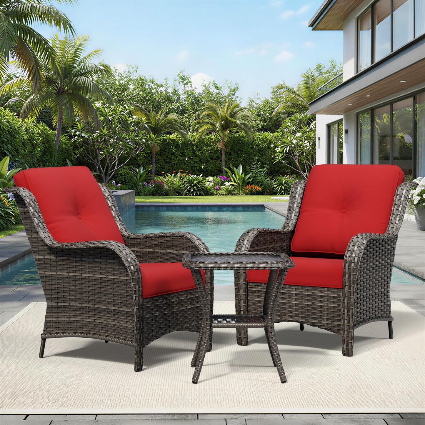 Joyside Patio Chairs Set of 2, Wicker Patio Furniture with High Back, Deep Seating, Wide Armrest, Thickened Cushions, Outdoor Rattan Furniture for Deck, Porch Use