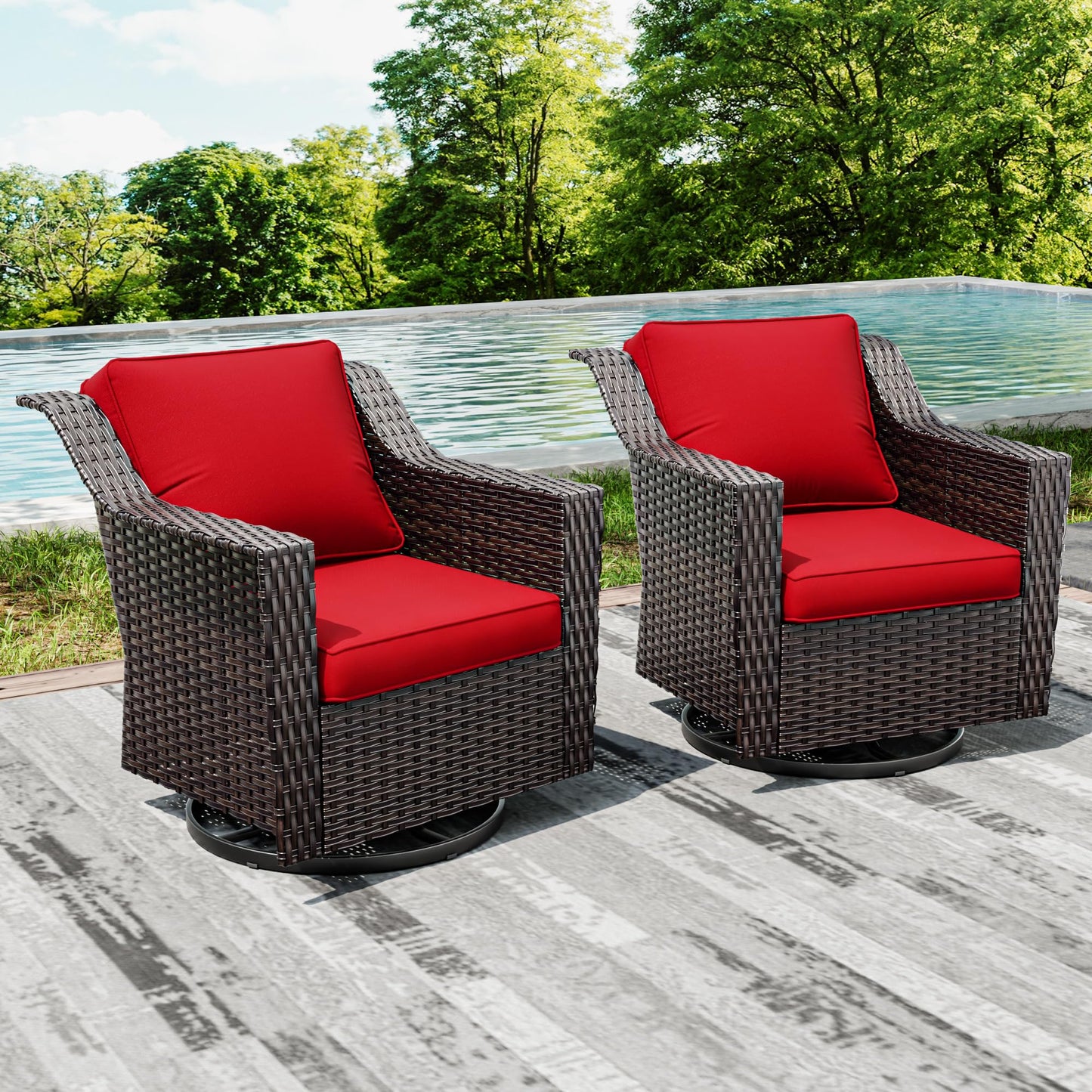 Joyside Patio Sofa - 3 Seater Rattan Sofa, All Weather High Back Sofa, Upgraded Large Size with 4inch Seat Cushions for Backyard, Garden, Poolside (Brown/Blue)