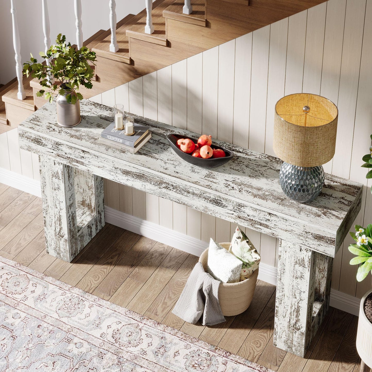 Tribesigns Farmhouse Console Table, 63-Inch Long Narrow Sofa Table Behind The Couch, Wooden Rectangular Entryway Table for Entrance, Hallway, Living Room (Natural)