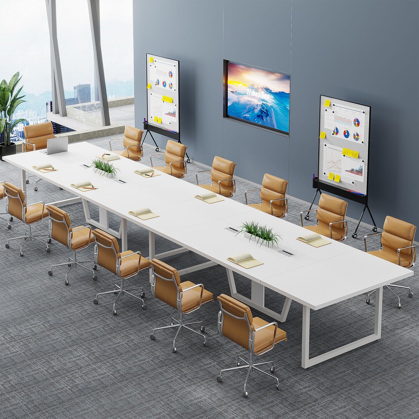 Tribesigns 8FT Conference Table, 94.49 L x 47.24 W x 29.53 H Inches Large Meeting Podcast Table for 10 People, Business Style Wooden Training Table with Strong Metal Frame for Office Conference
